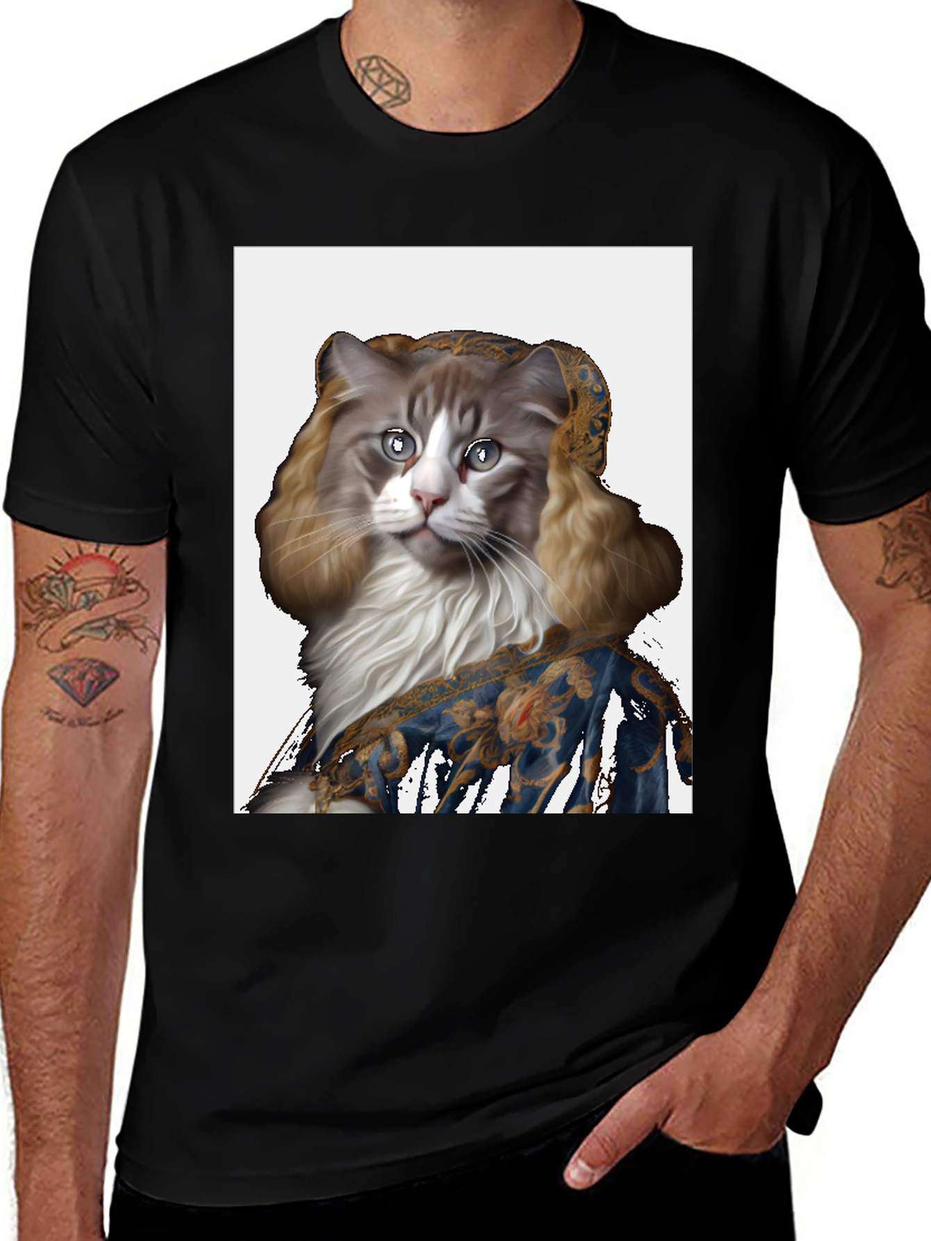 Variant 23 of Renaissance Cat Portrait Black T-Shirt