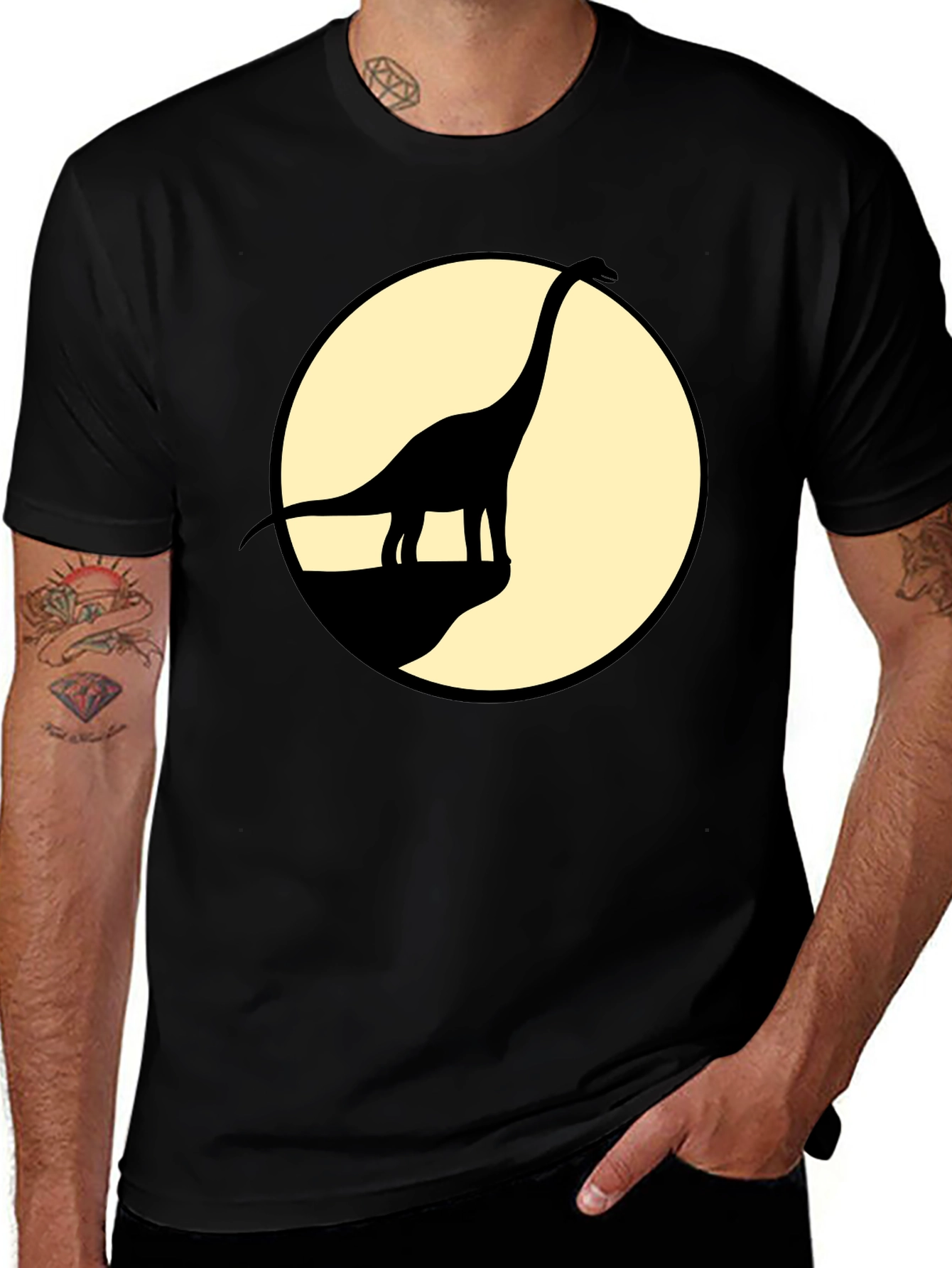 Variant 12 of Dino Silhouette Tee - Black Cotton Graphic T-Shirt