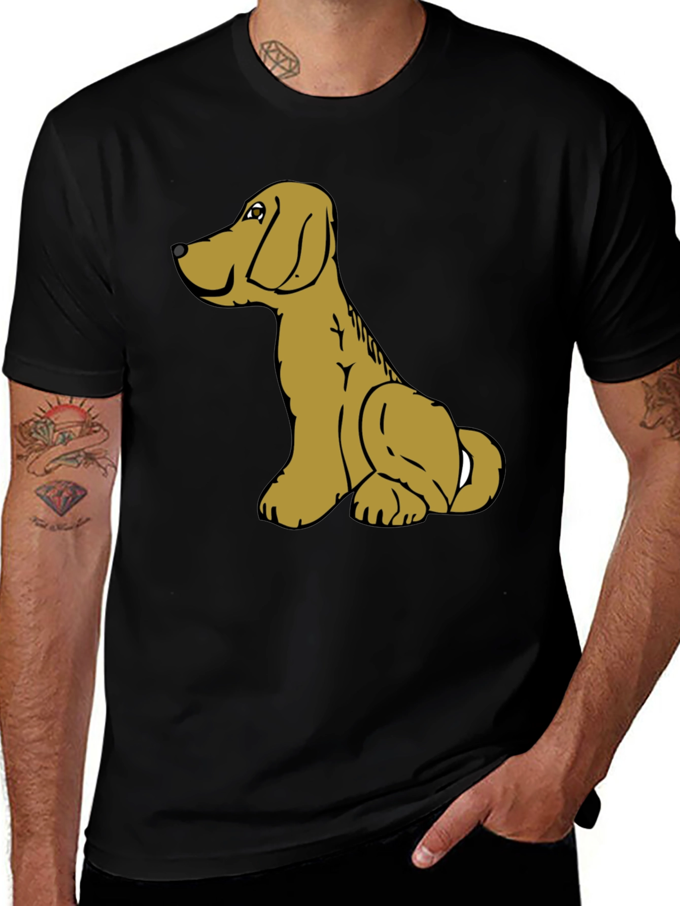 Dog Cartoon Graphic Black T-Shirt