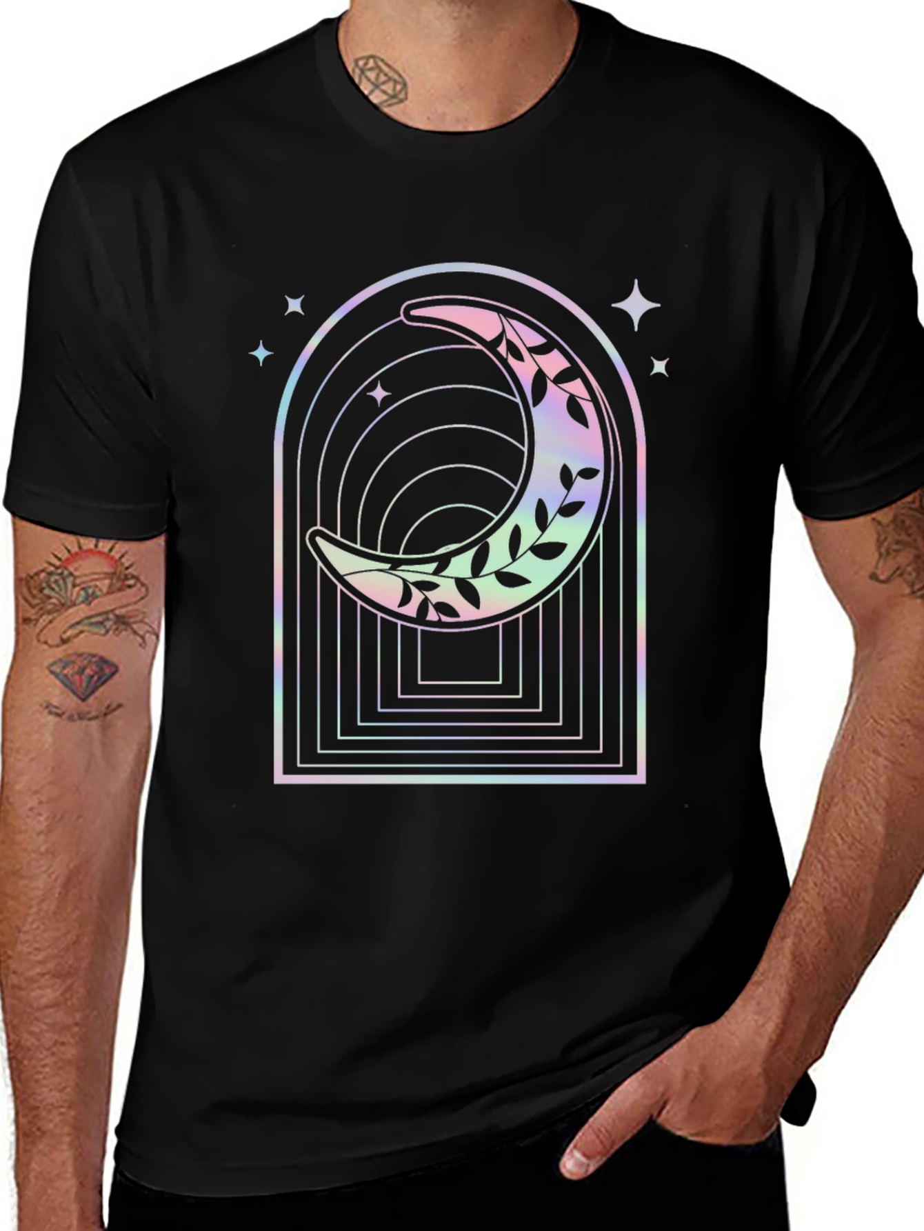 Variant 27 of Celestial Moon Graphic Tee - Black Cotton Blend