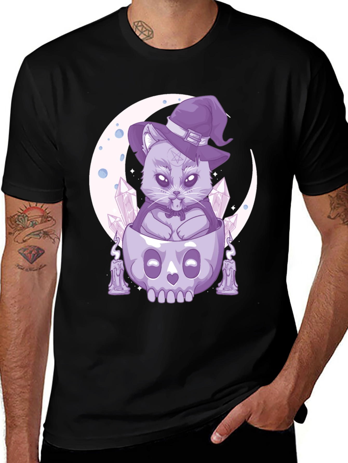 Witch Cat Graphic Tee - Spooky Season Shirt