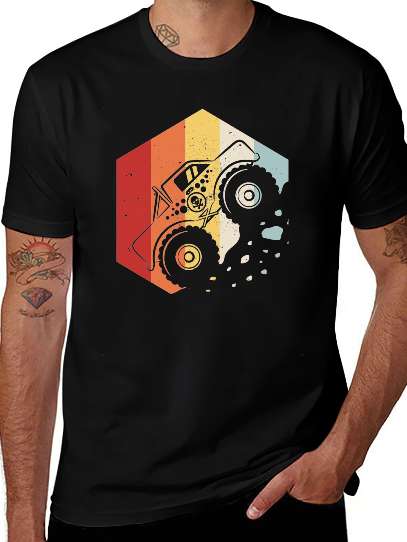 Variant 11 of Monster Truck Retro Hexagon Graphic Tee - Black