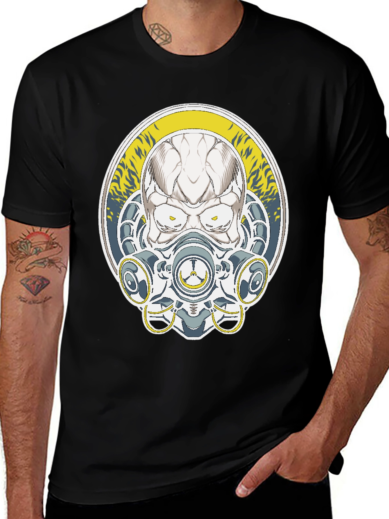 Skull Mask Graphic Tee - Black Cotton T-Shirt