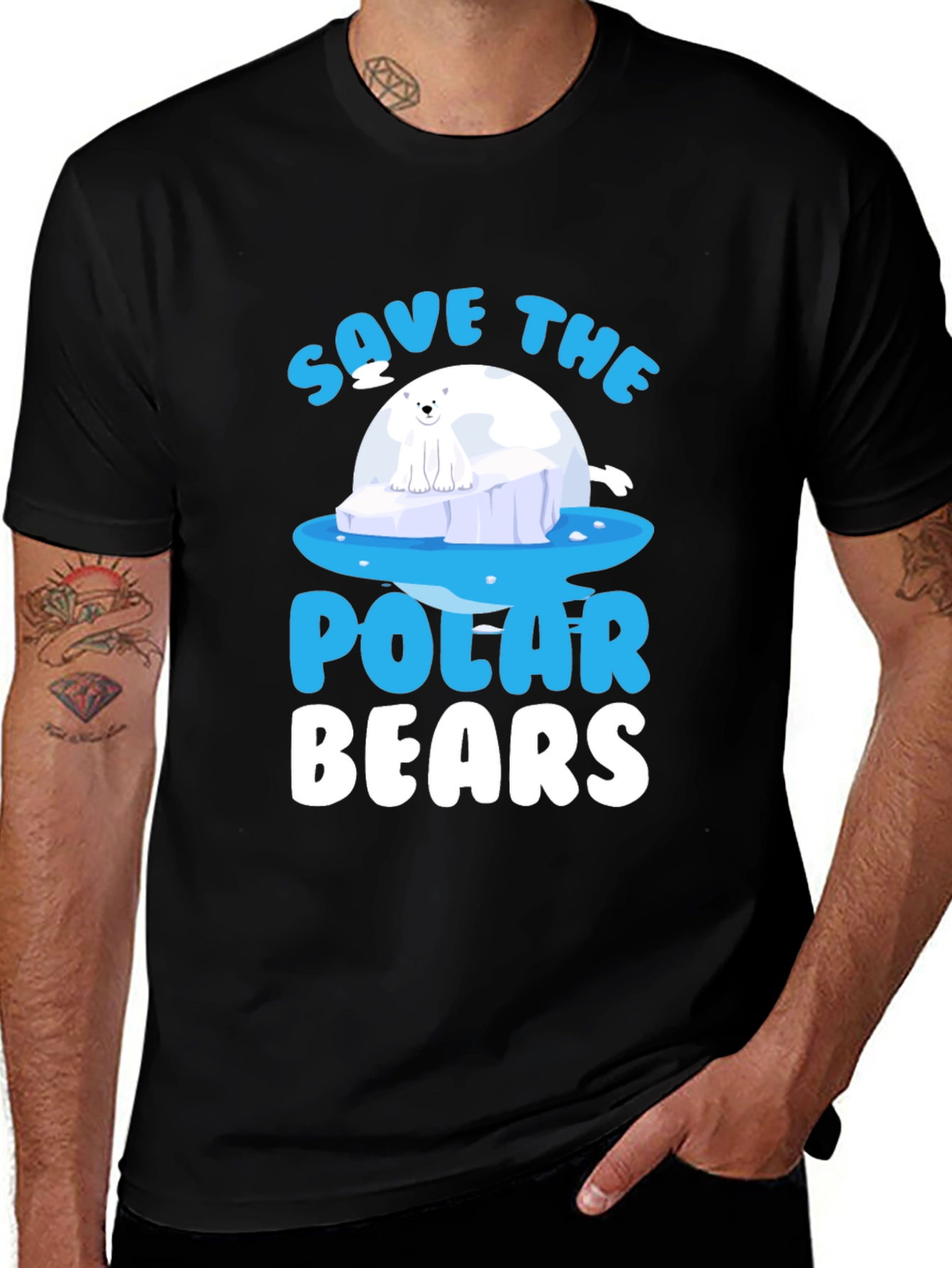 Variant 13 of Save the Polar Bears T-Shirt - Black Cotton Tee