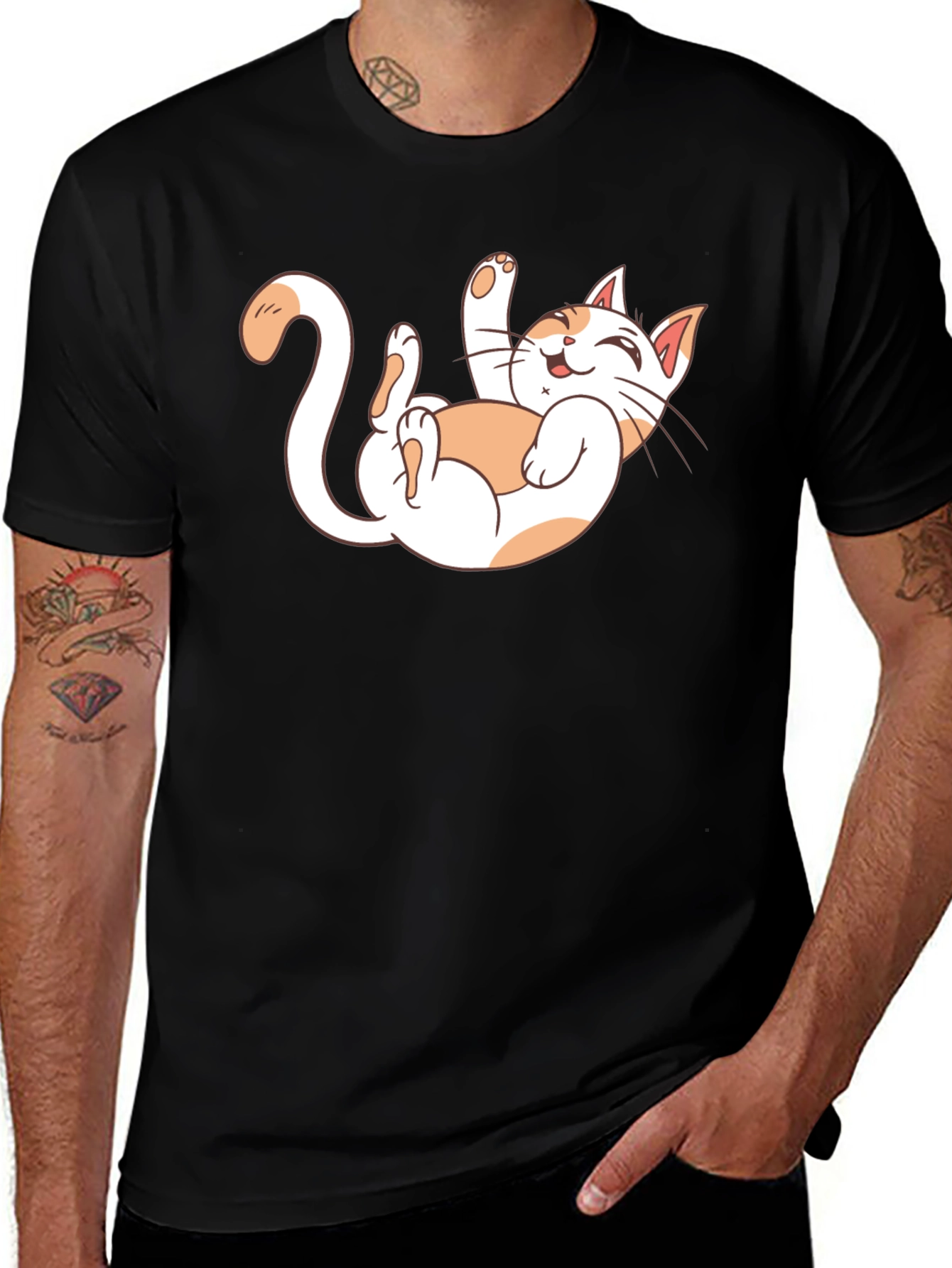 Variant 8 of Cute Cat T-Shirt - Black Cotton Graphic Tee