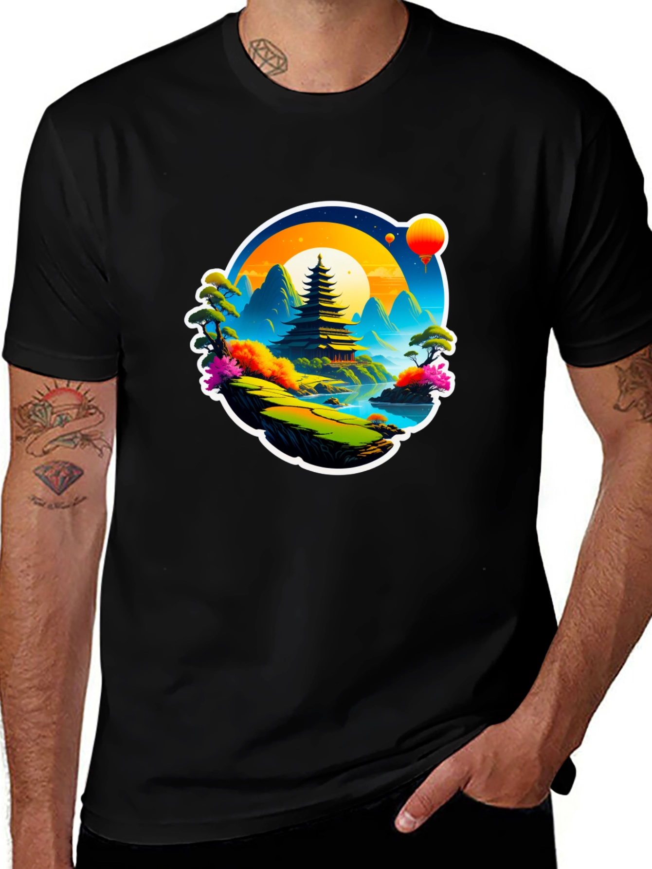 Japanese Temple Scene Graphic Tee
