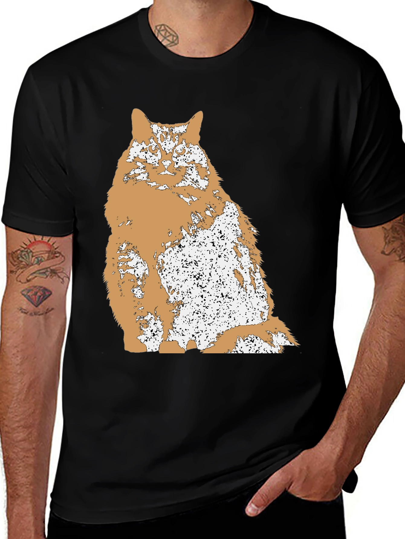 Variant 12 of Distressed Cat Graphic T-Shirt - Black