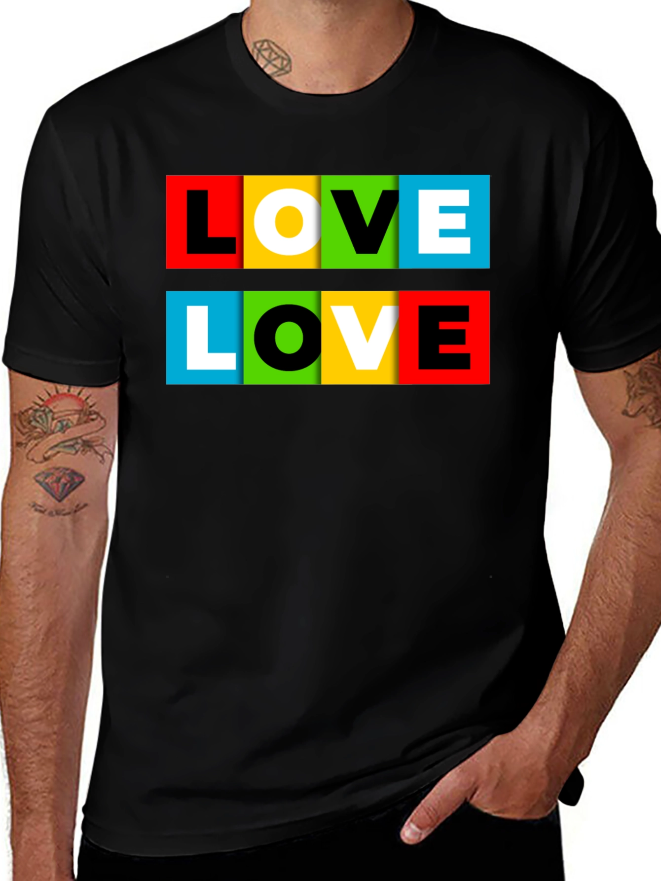 Variant 29 of Colorful LOVE Graphic Black T-Shirt