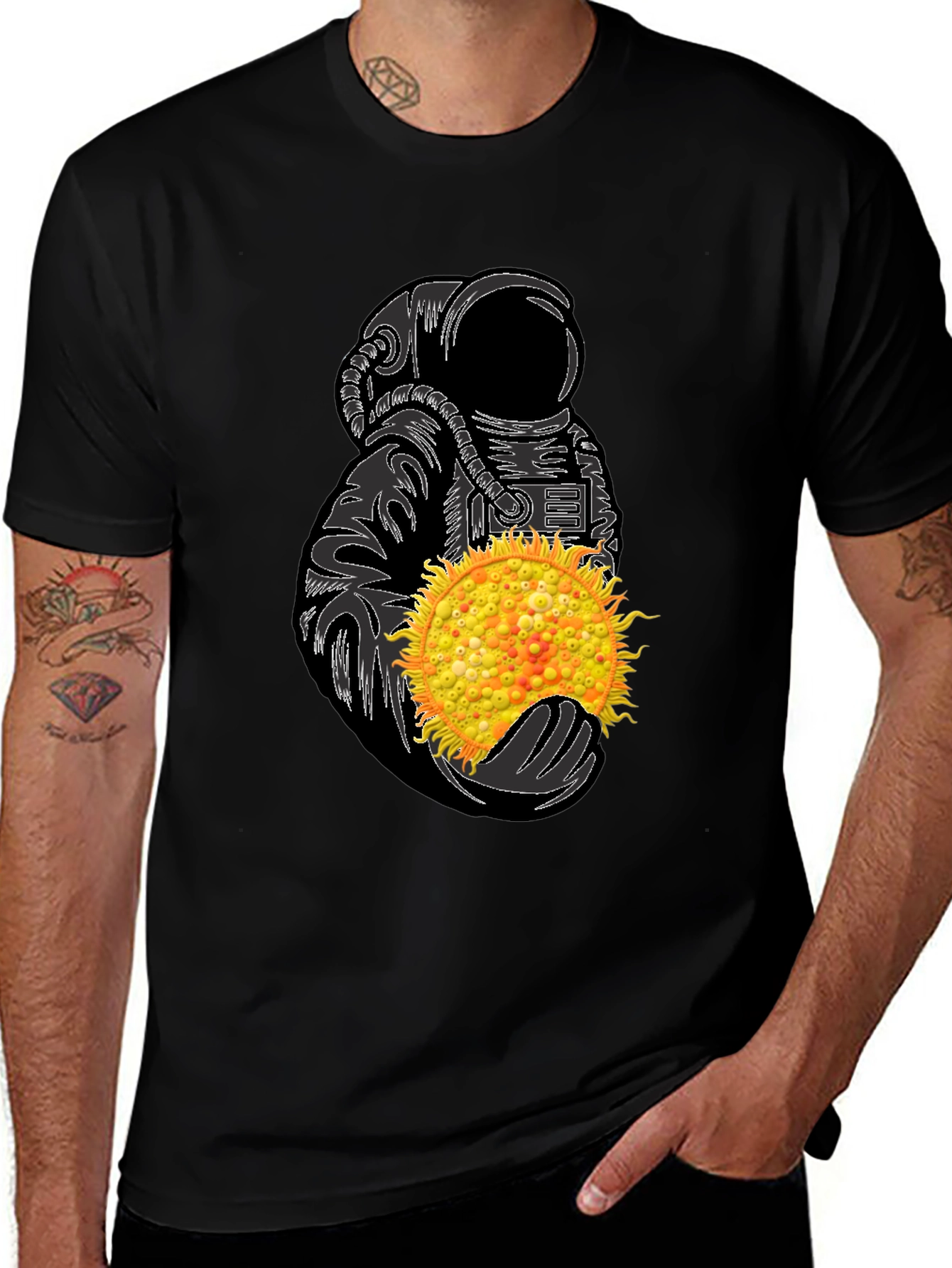 Variant 25 of Astronaut Holding Sun Graphic Tee - Unique Space Design