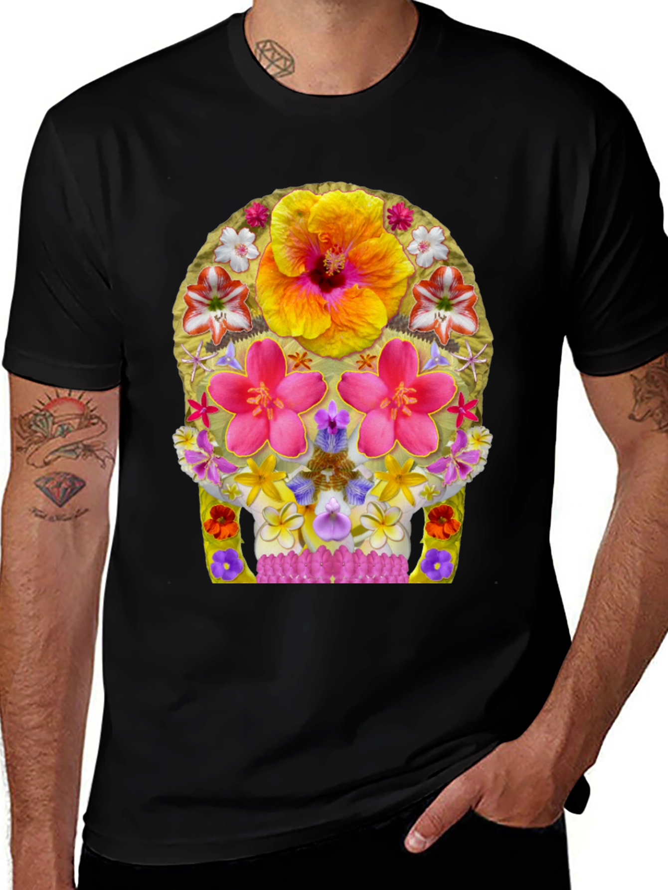 Variant 15 of Floral Skull Graphic Tee