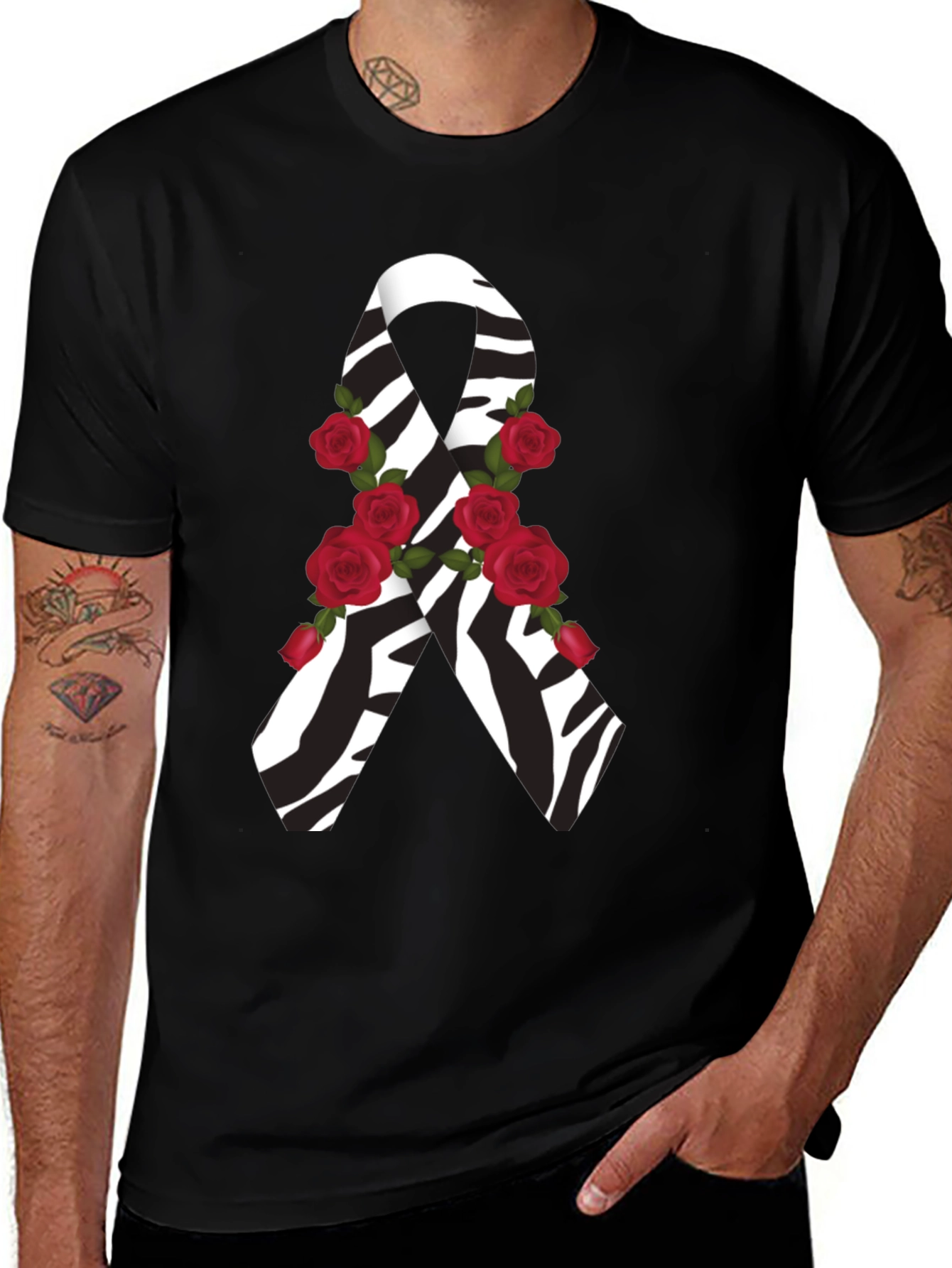 Variant 10 of Zebra Stripe Awareness Ribbon Rose Graphic Tee