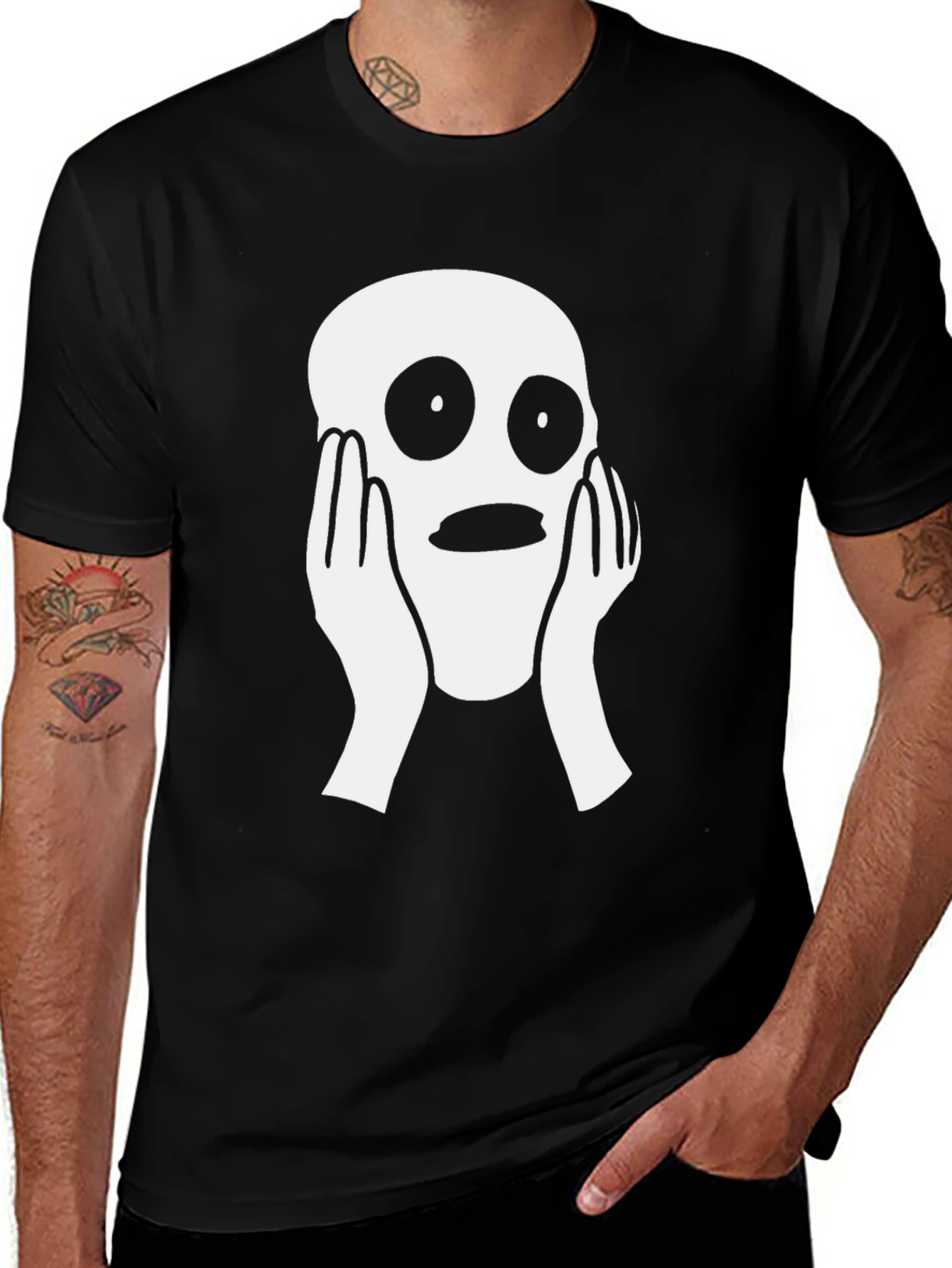 Variant 9 of Scared Face Graphic Tee - Black Cotton Blend T-Shirt