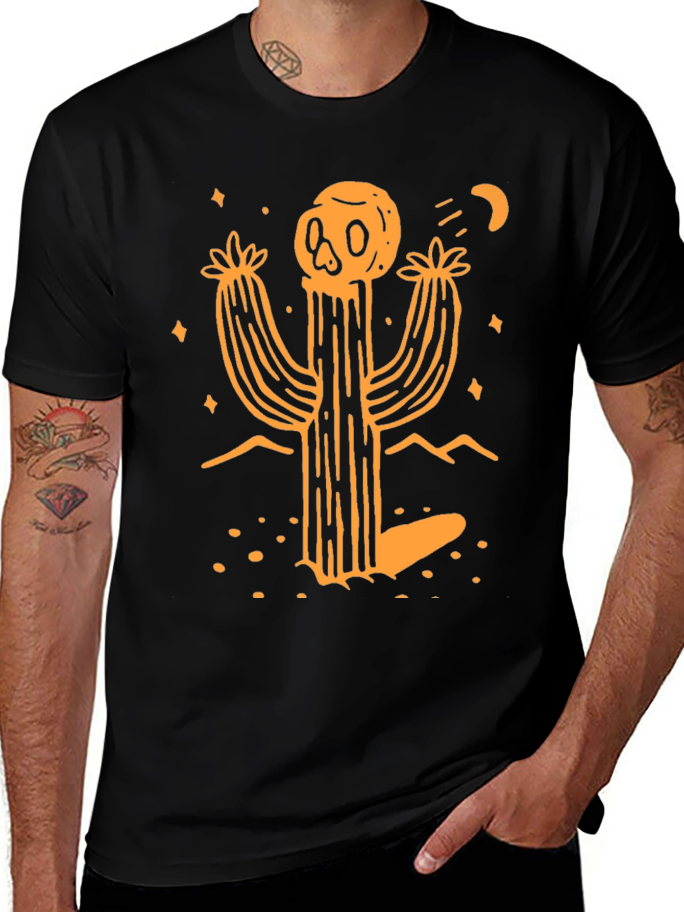 Variant 8 of Skull Cactus Graphic Tee - Stylish Men's Black T-Shirt
