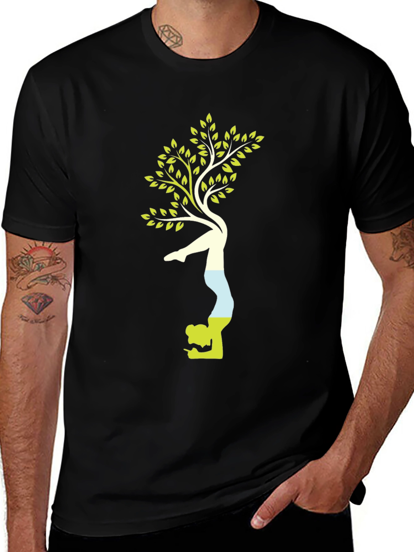 Variant 27 of Yoga Tree Black T-Shirt - Meditative Style