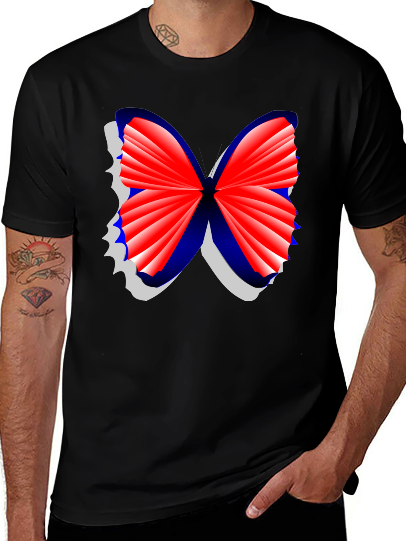 Variant 17 of Butterfly Graphic Tee - Stylish Men's Black T-Shirt