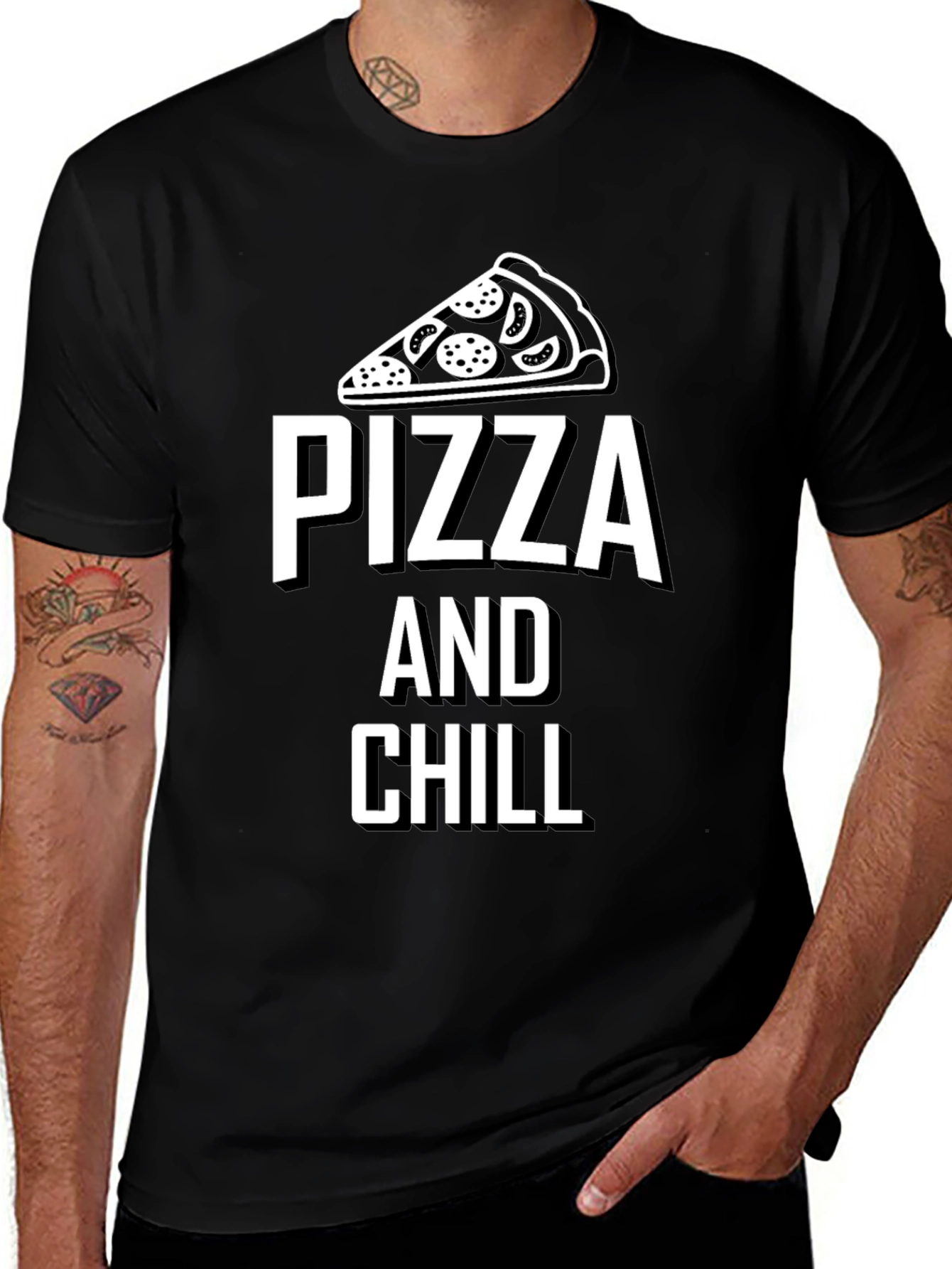 Pizza and Chill Black Graphic Tee