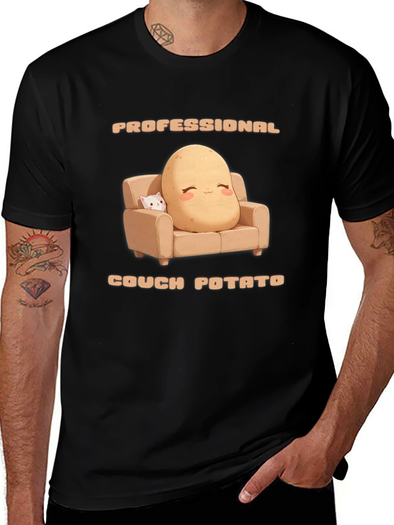 Professional Couch Potato T-Shirt - Funny Cartoon Potato Design