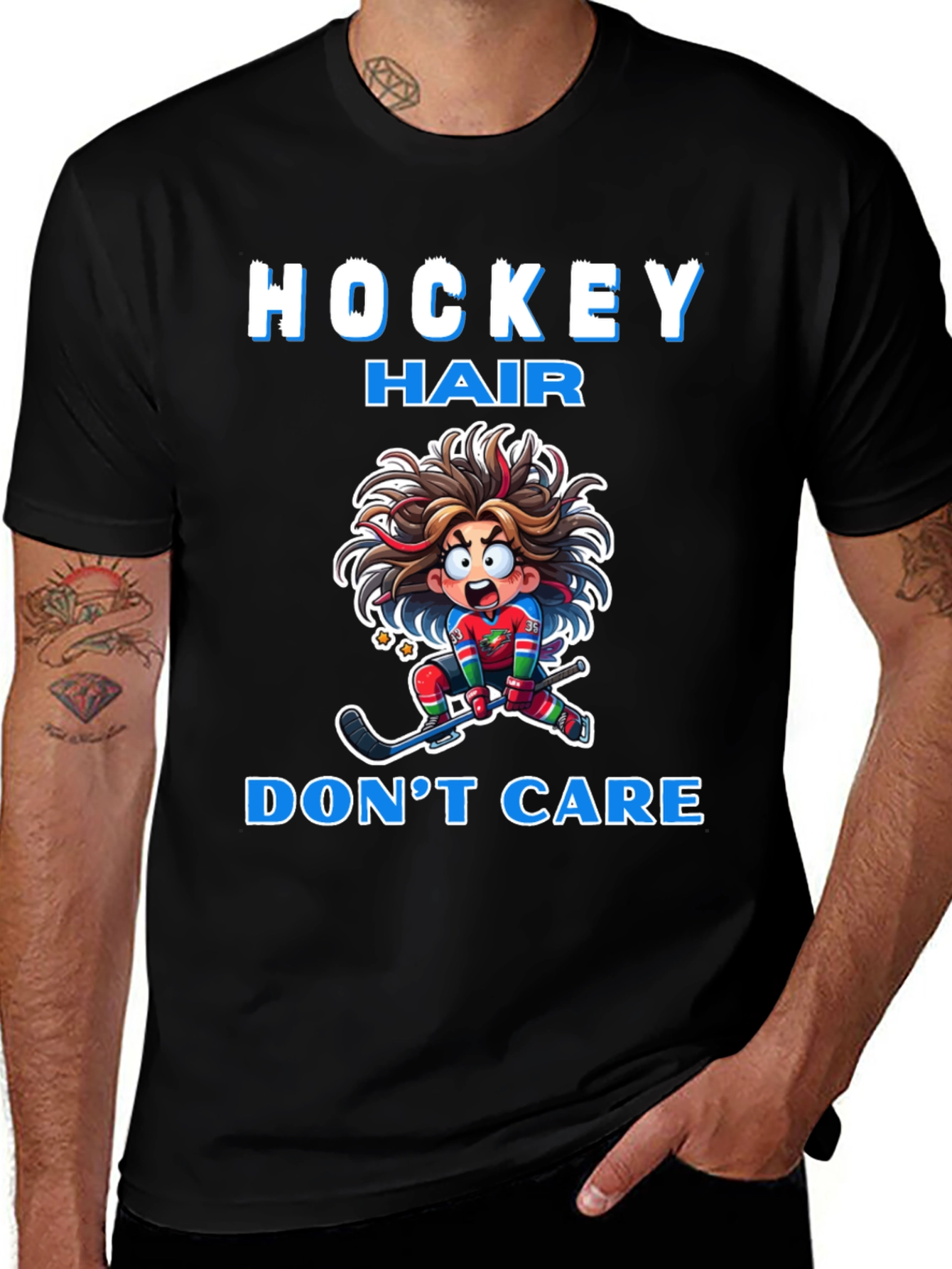 Variant 23 of Hockey Hair Don't Care Graphic T-Shirt