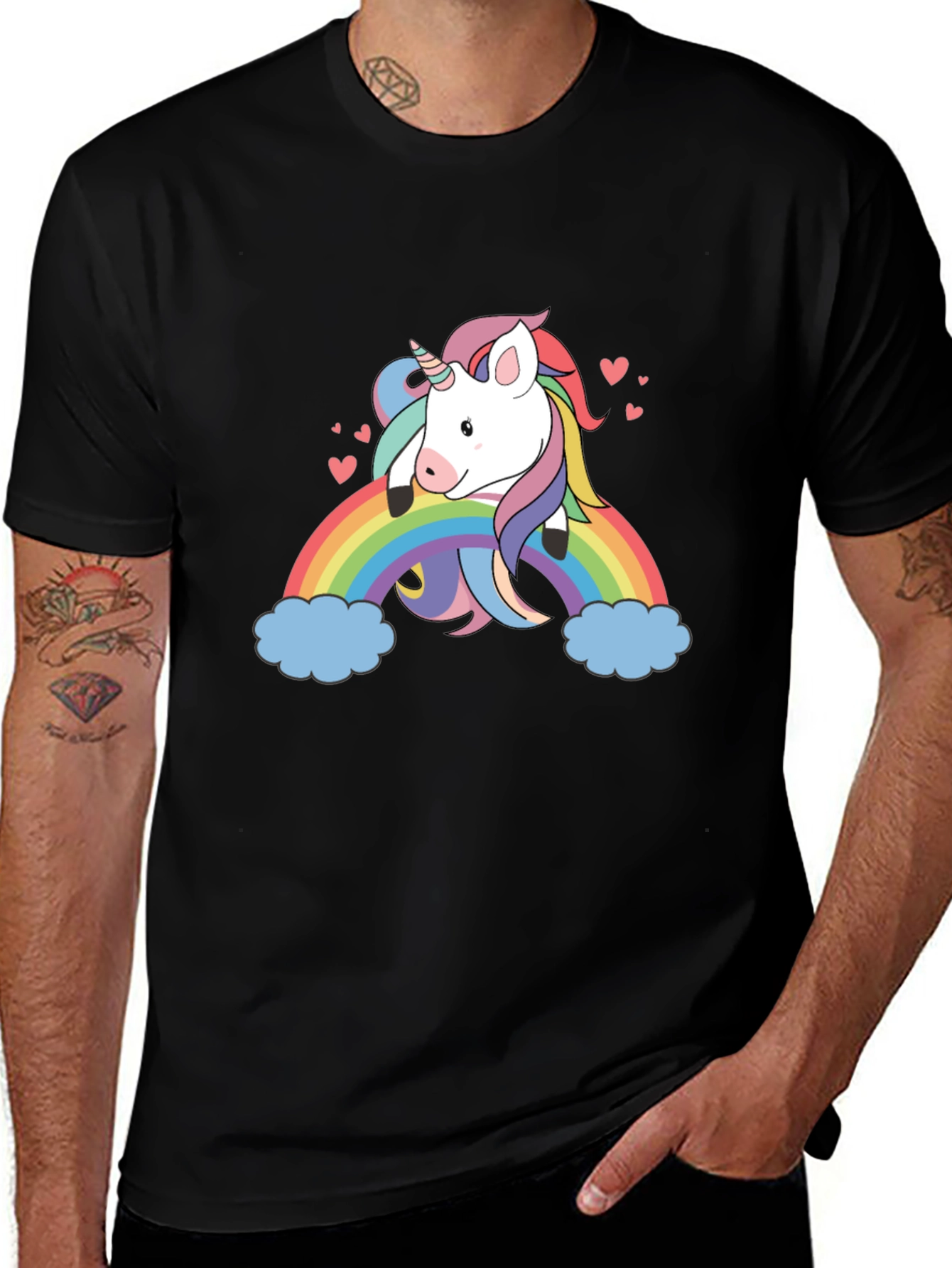 Variant 5 of Unicorn Rainbow Graphic Tee - Black Cotton T-Shirt