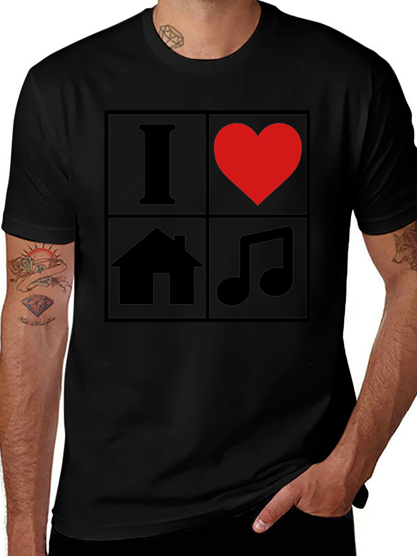 Black I Love House Music T-Shirt - Black Graphic Tee main image