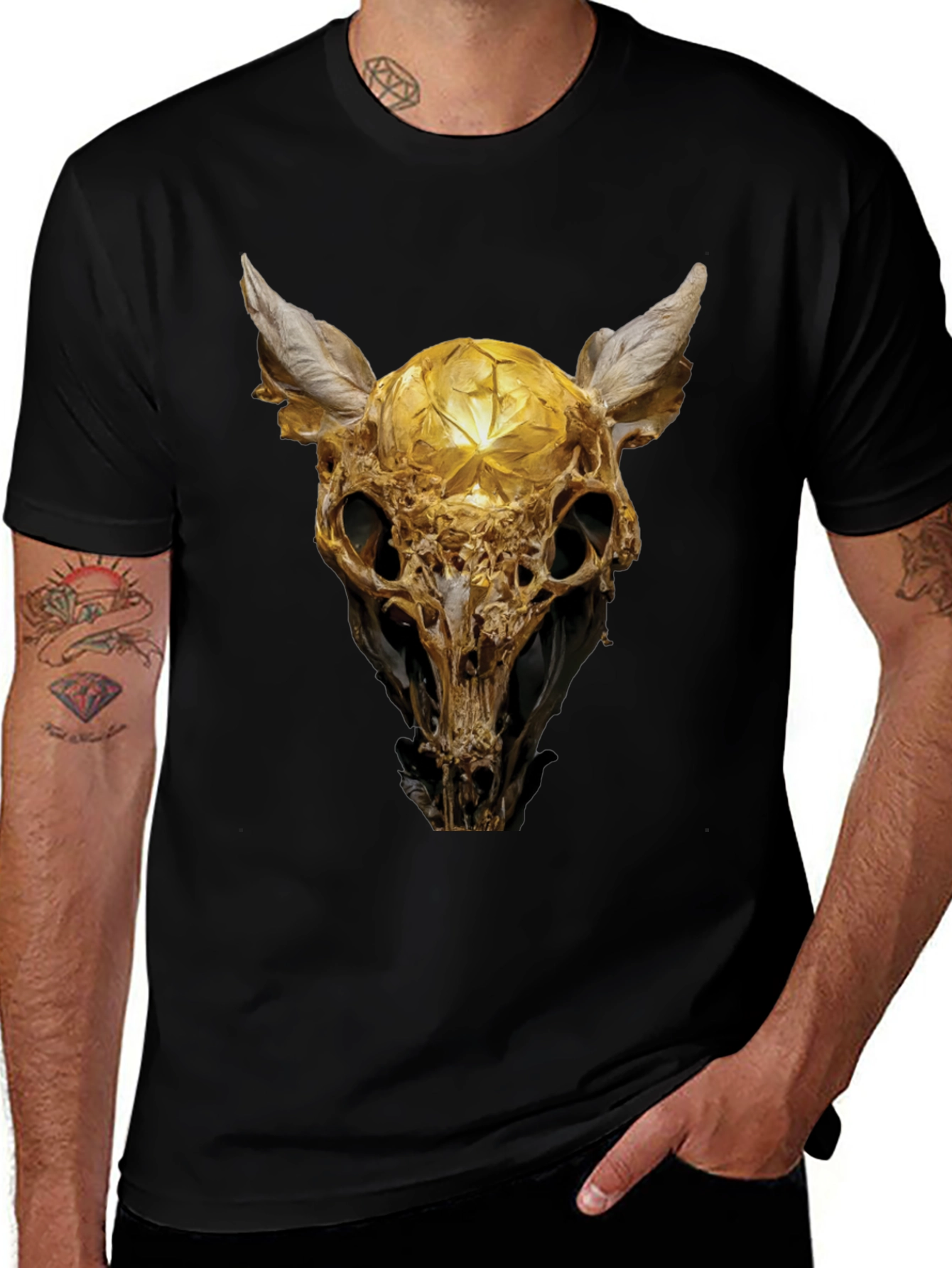 Variant 3 of Golden Skull Art Graphic Print T-Shirt