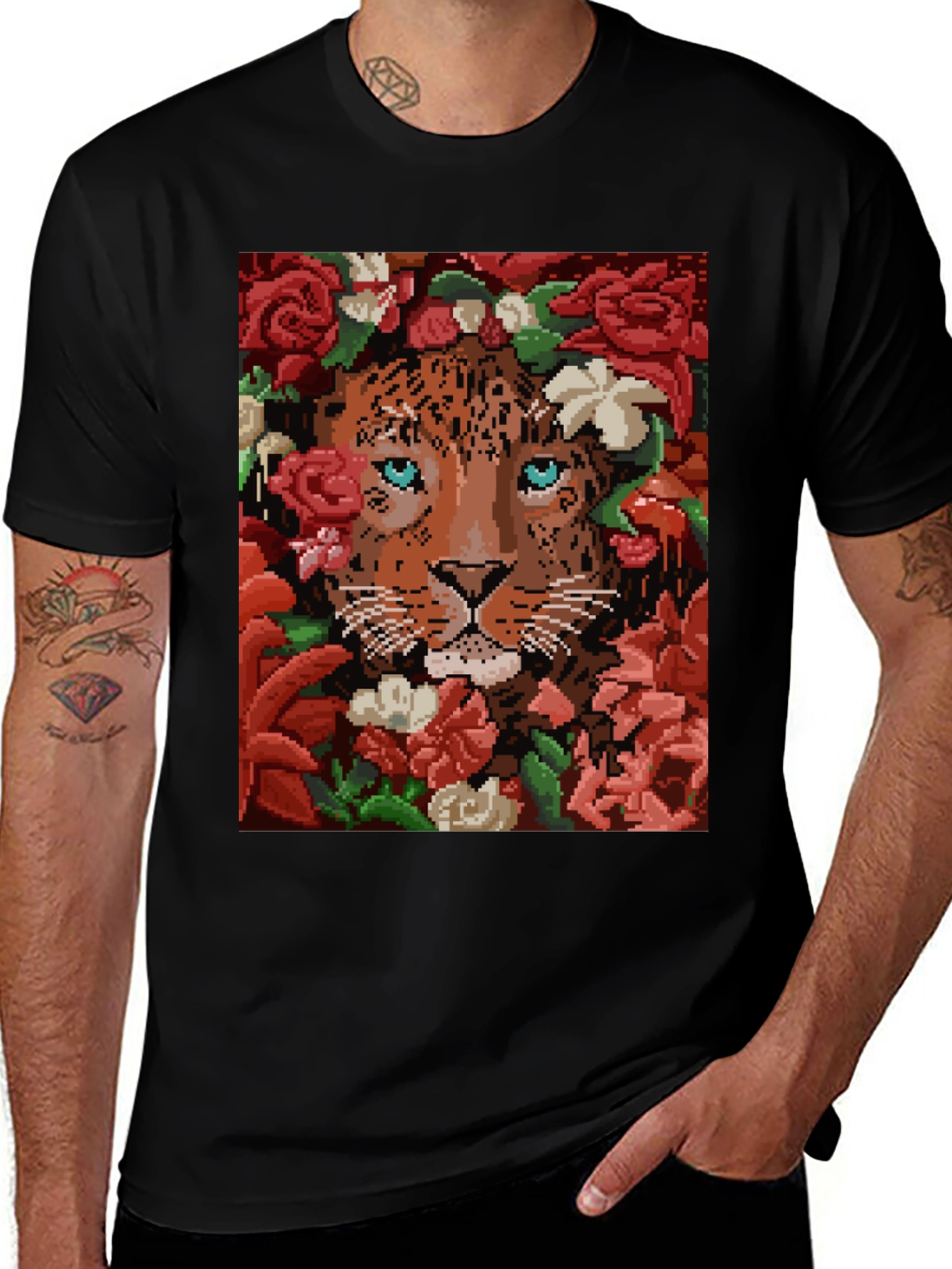 Variant 14 of Pixelated Leopard Floral T-Shirt