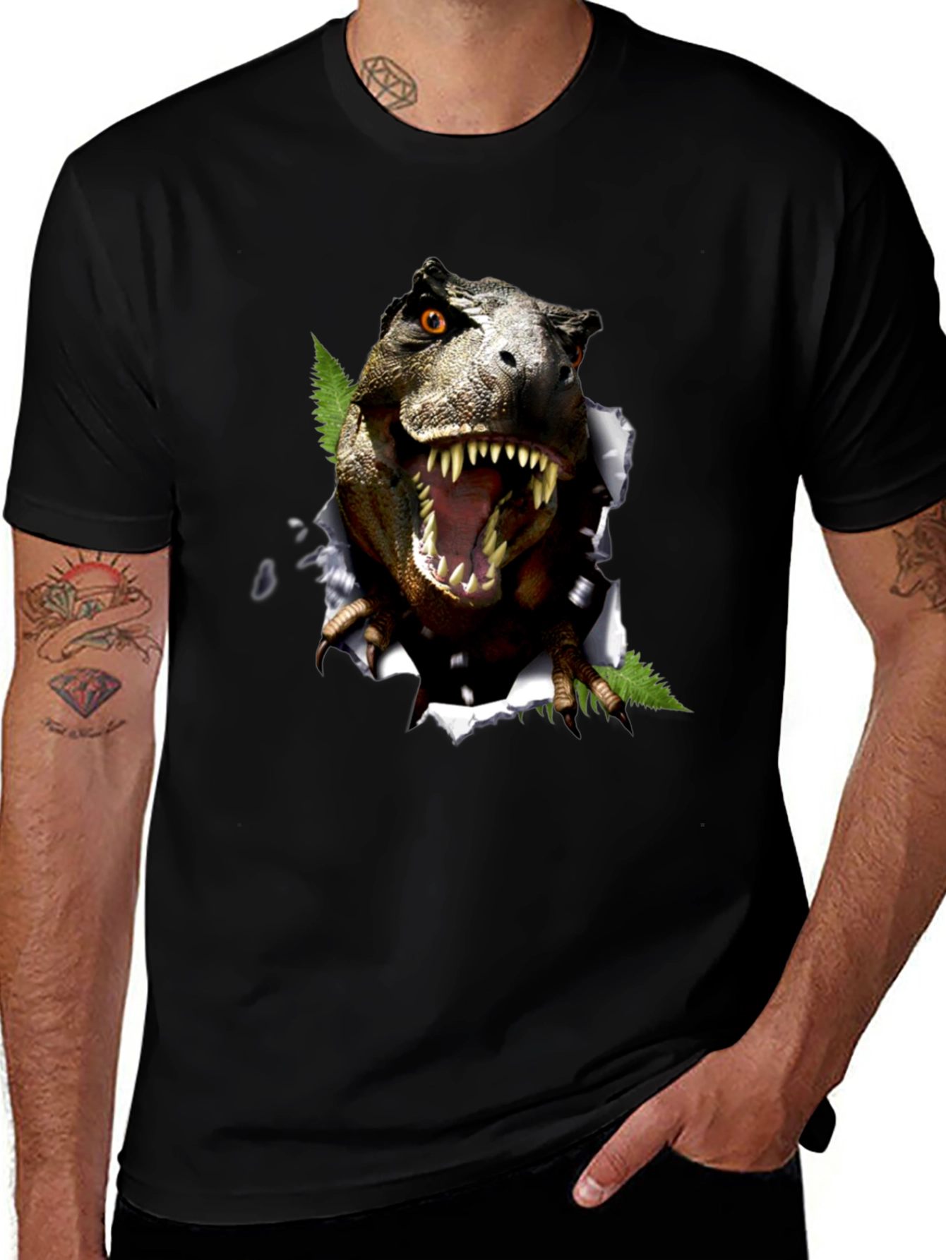 Variant 19 of Dinosaur Graphic T-Shirt - Black Cotton Blend Tee