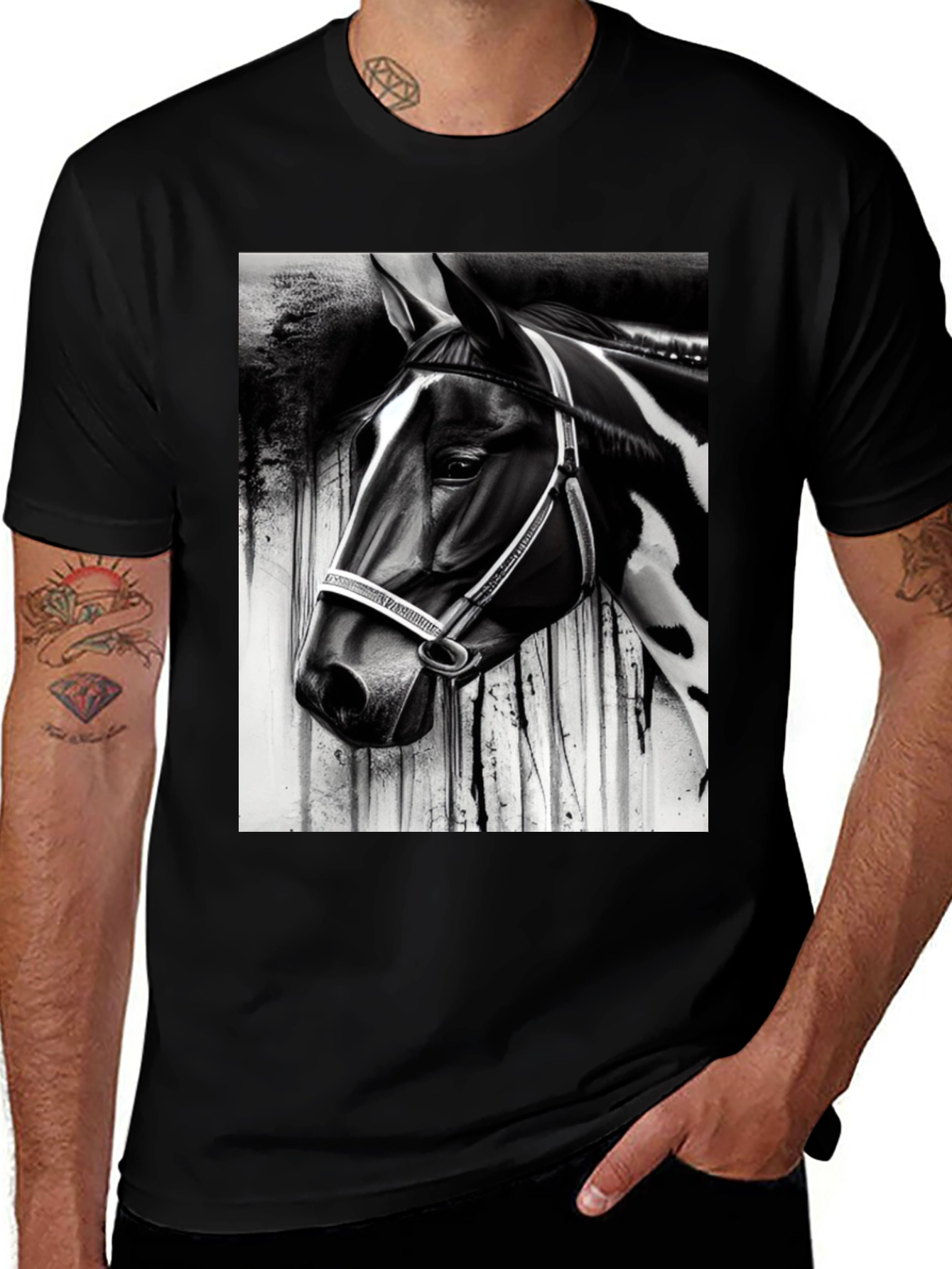 Variant 21 of Horse Portrait Graphic Tee - Black Cotton Comfort
