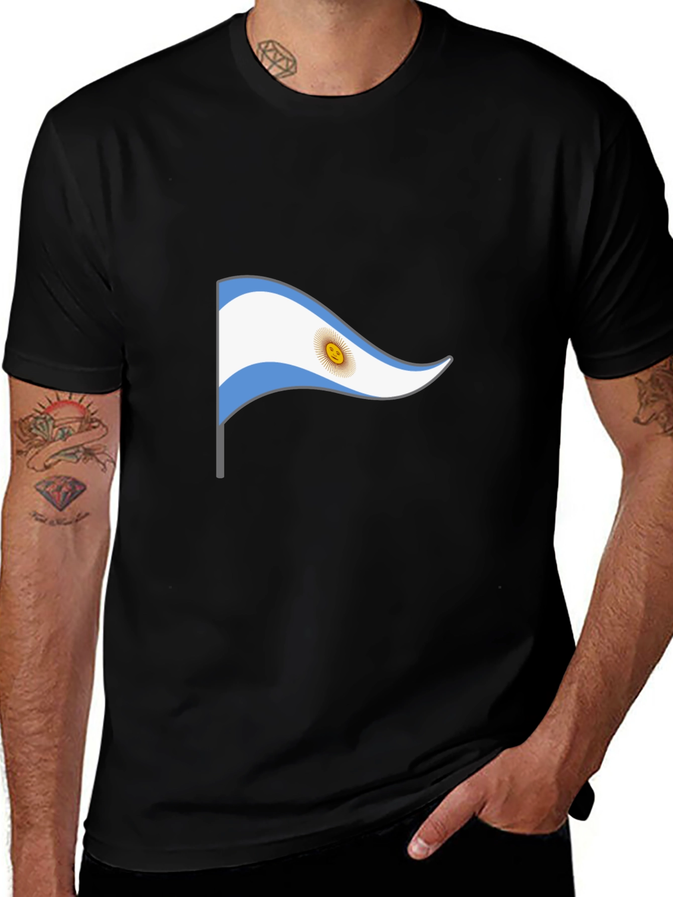 Argentina Flag Pennant T-Shirt - Black