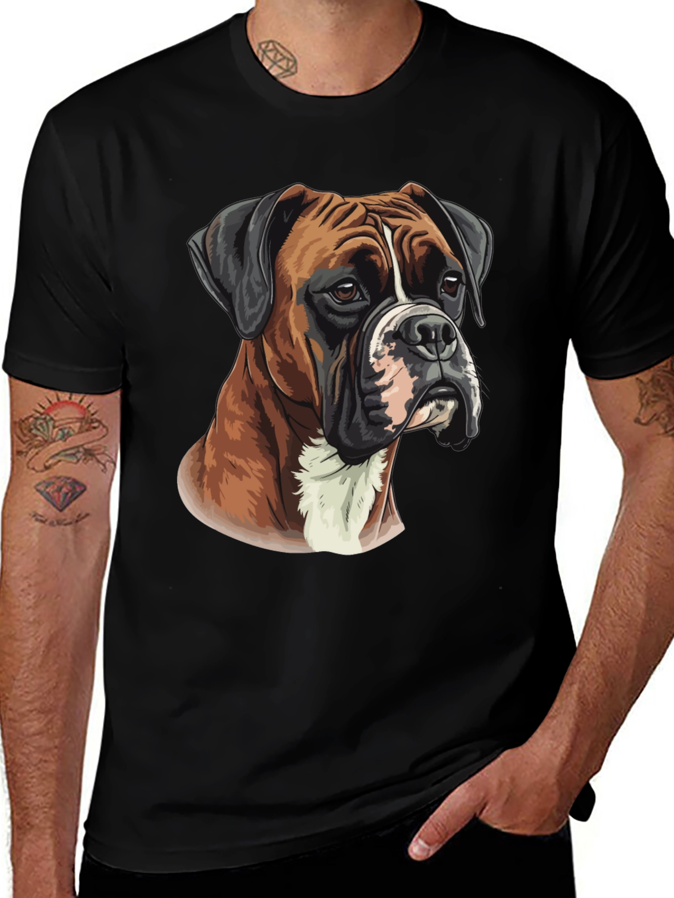 Variant 26 of Boxer Dog Graphic Tee - Men's Black T-Shirt