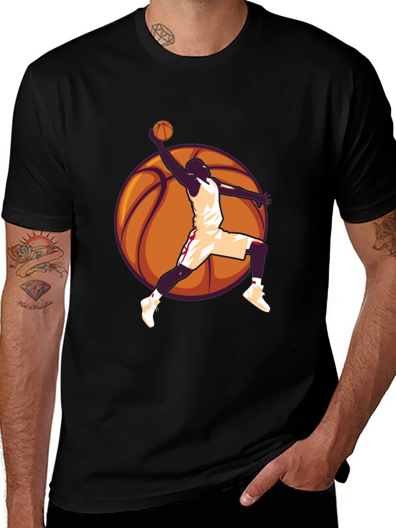 Variant 21 of Basketball Player Graphic Tee - Black Cotton T-Shirt