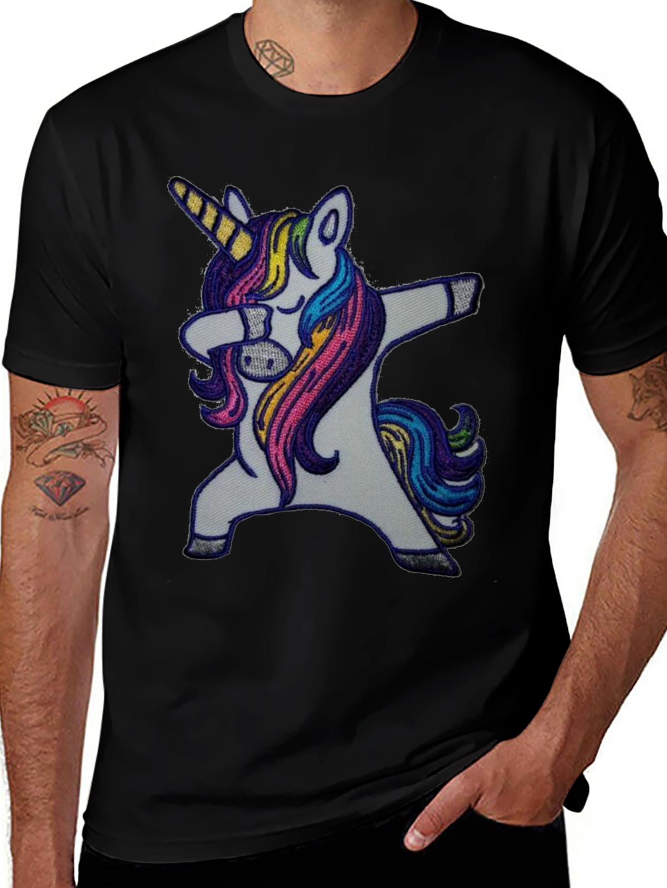 Variant 27 of Dabbing Unicorn Graphic Tee - Men's Black T-Shirt