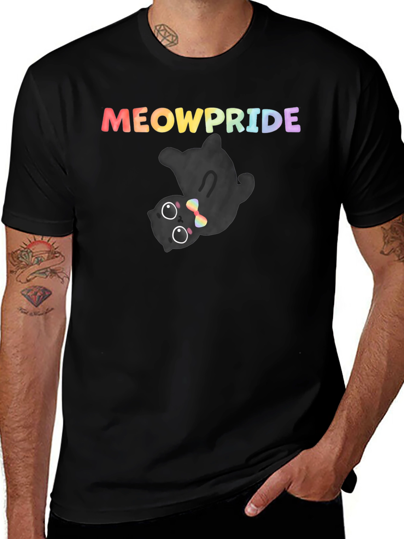 MeowPride Black Cat T-Shirt - Rainbow LGBT Pride