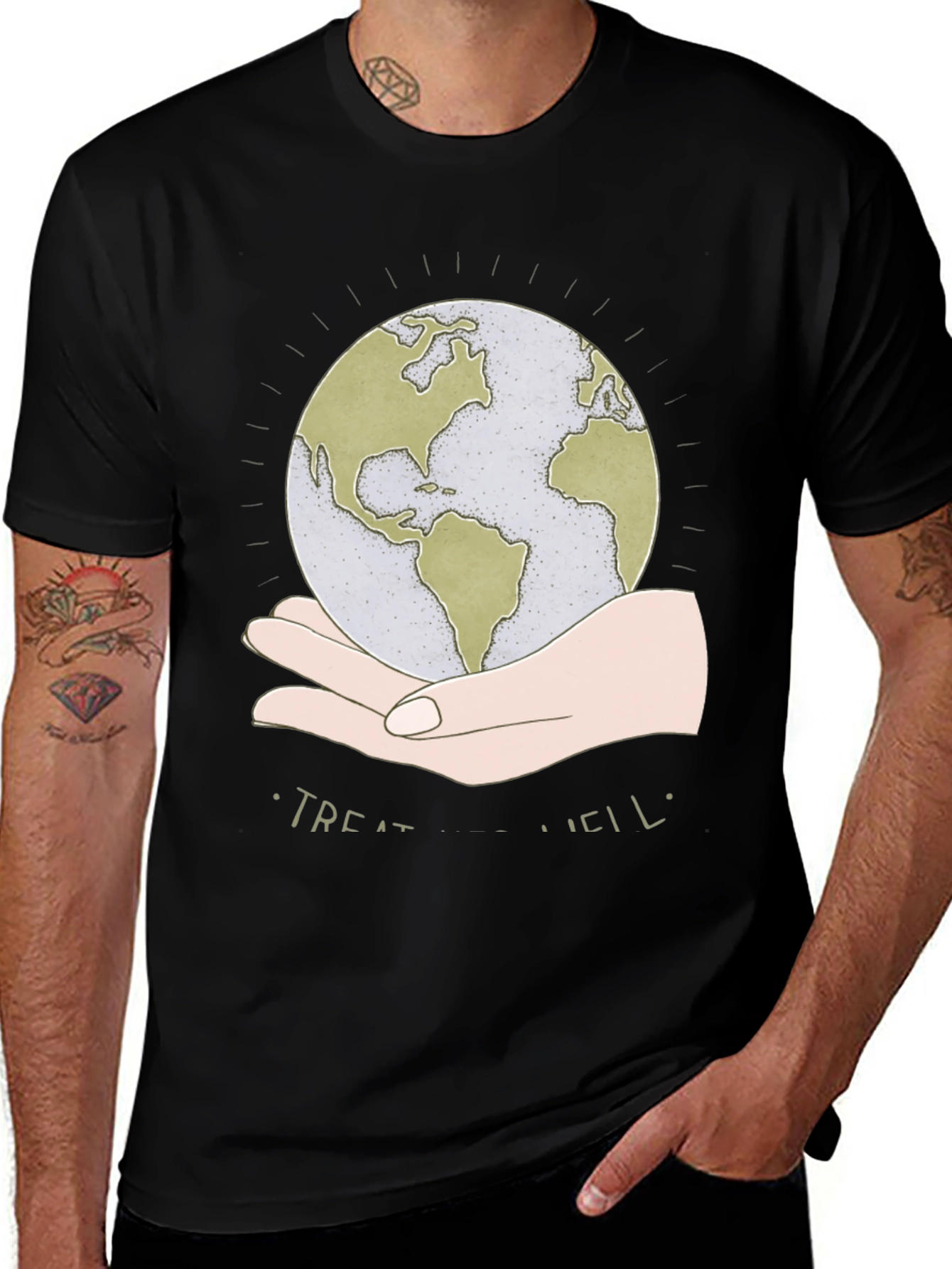 Treat Well Earth Graphic Tee - Black Cotton Blend