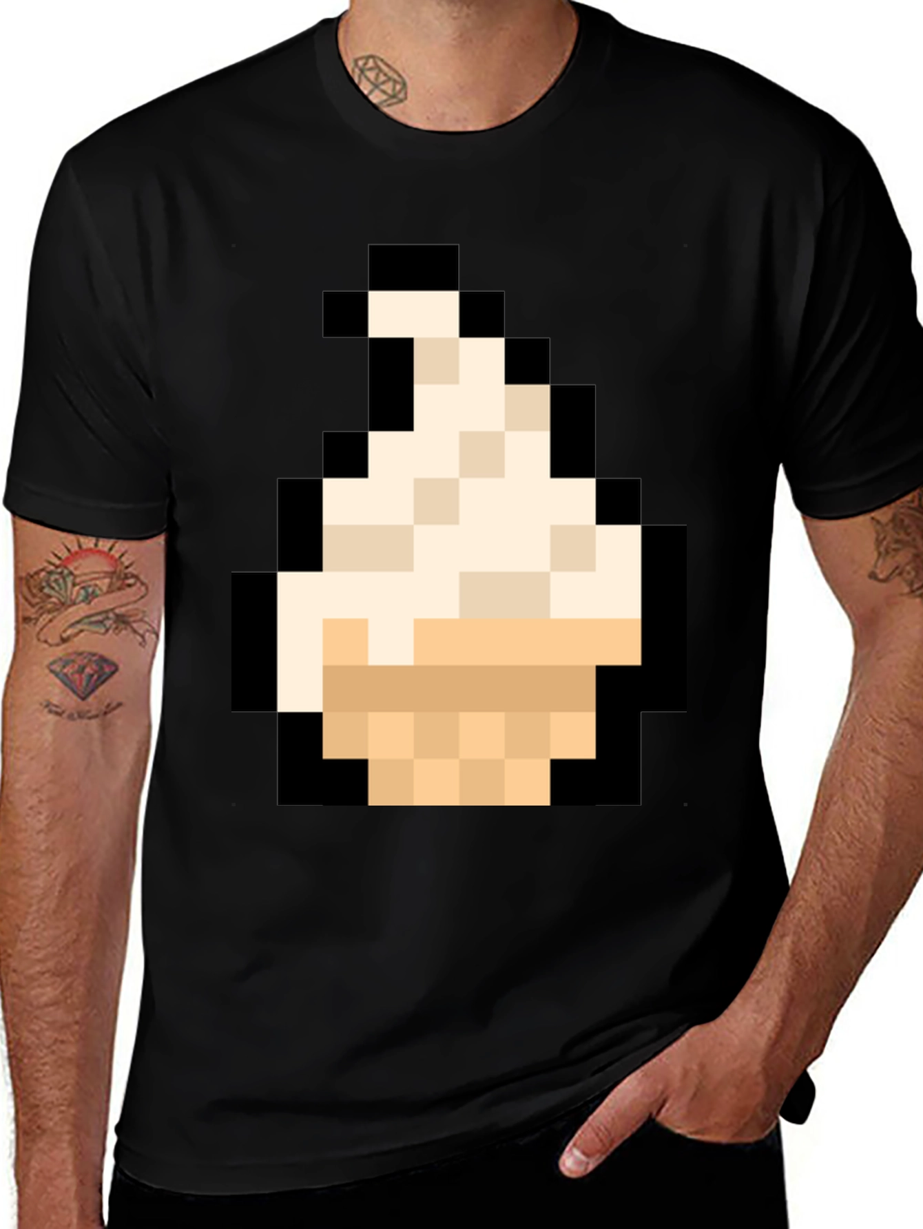 Variant 28 of Pixel Art Ice Cream T-Shirt - Black Cotton Tee
