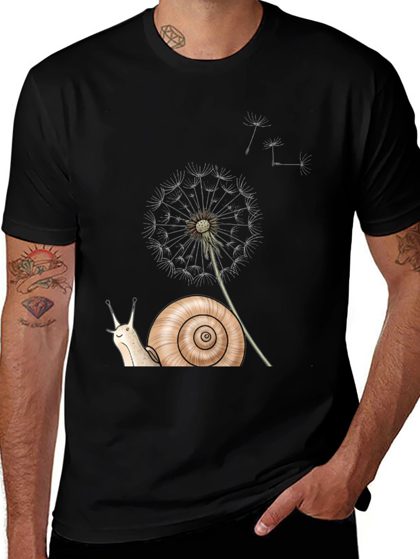 Variant 17 of Snail & Dandelion Graphic Tee - Nature Inspired Style
