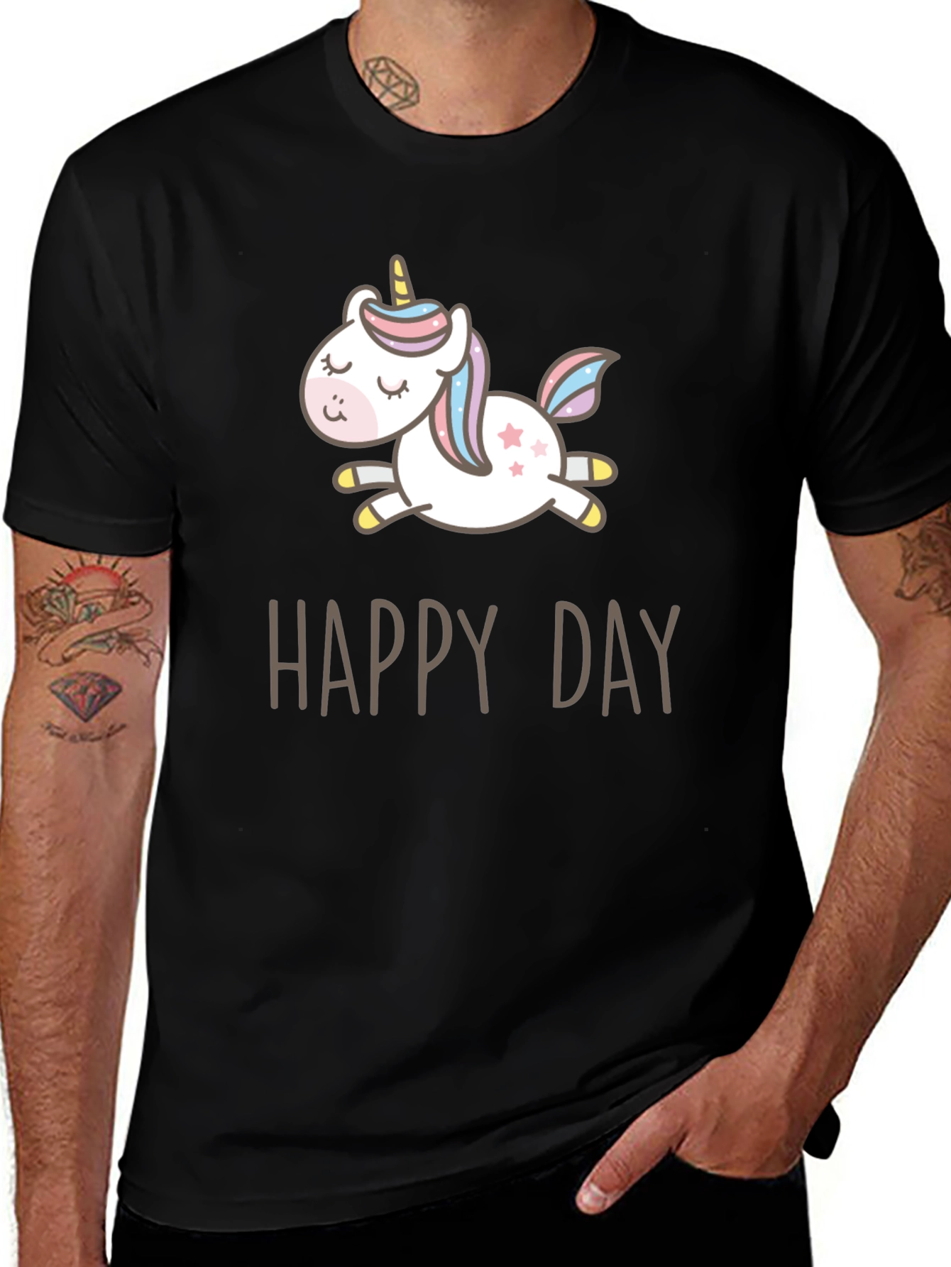 Black Happy Day Unicorn Graphic Tee main image