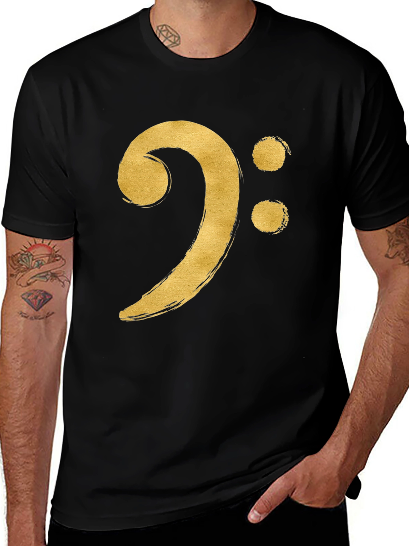 Variant 19 of Bass Clef T-Shirt - Musical Golden Style