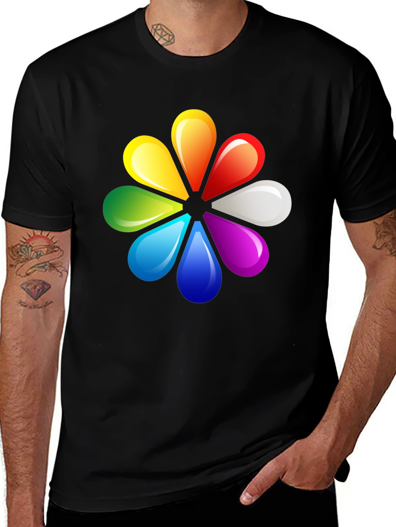 Variant 29 of Colorful Flower Graphic Black T-Shirt