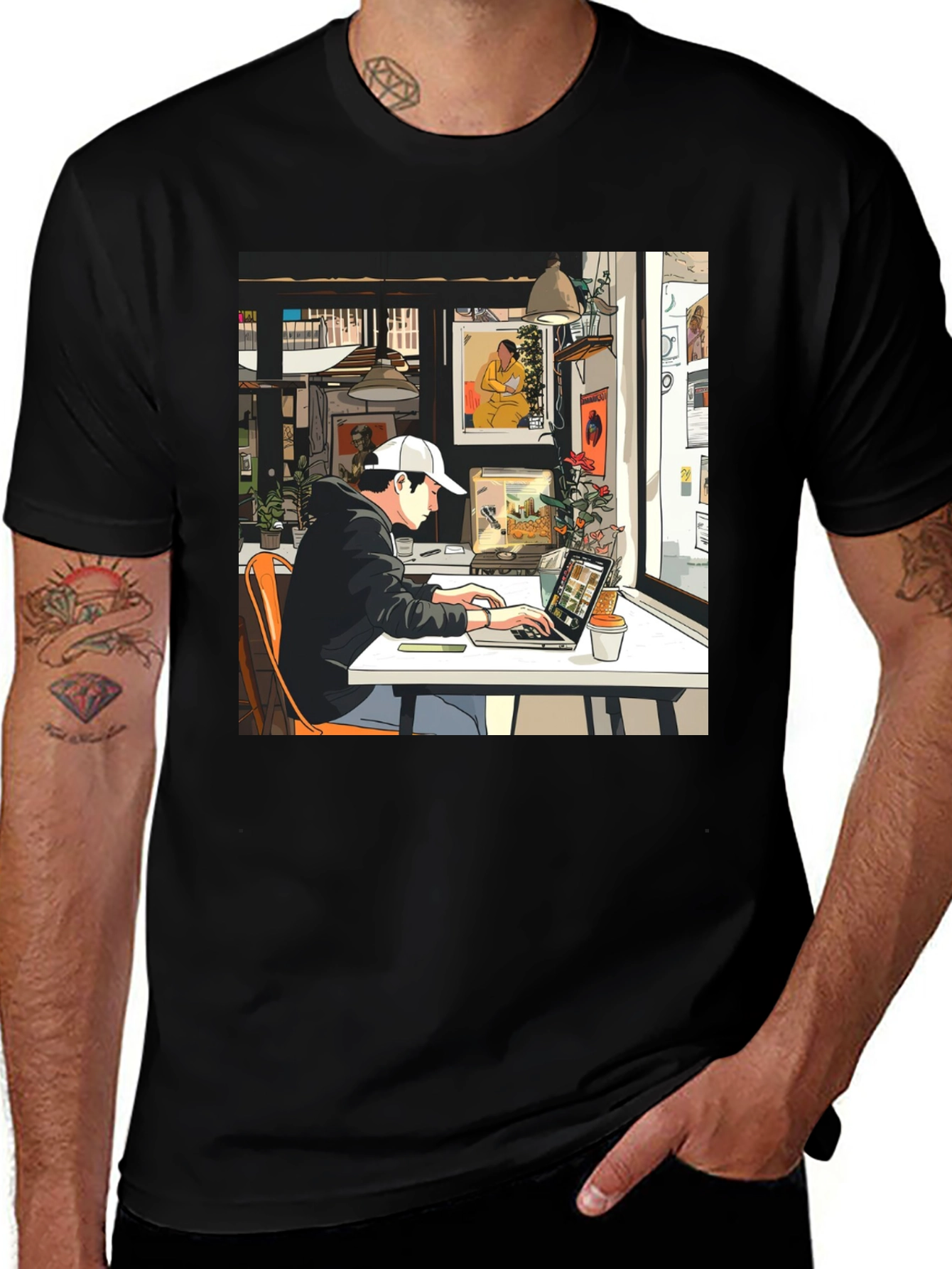 Variant 2 of Men's Black T-Shirt with Digital Art Design