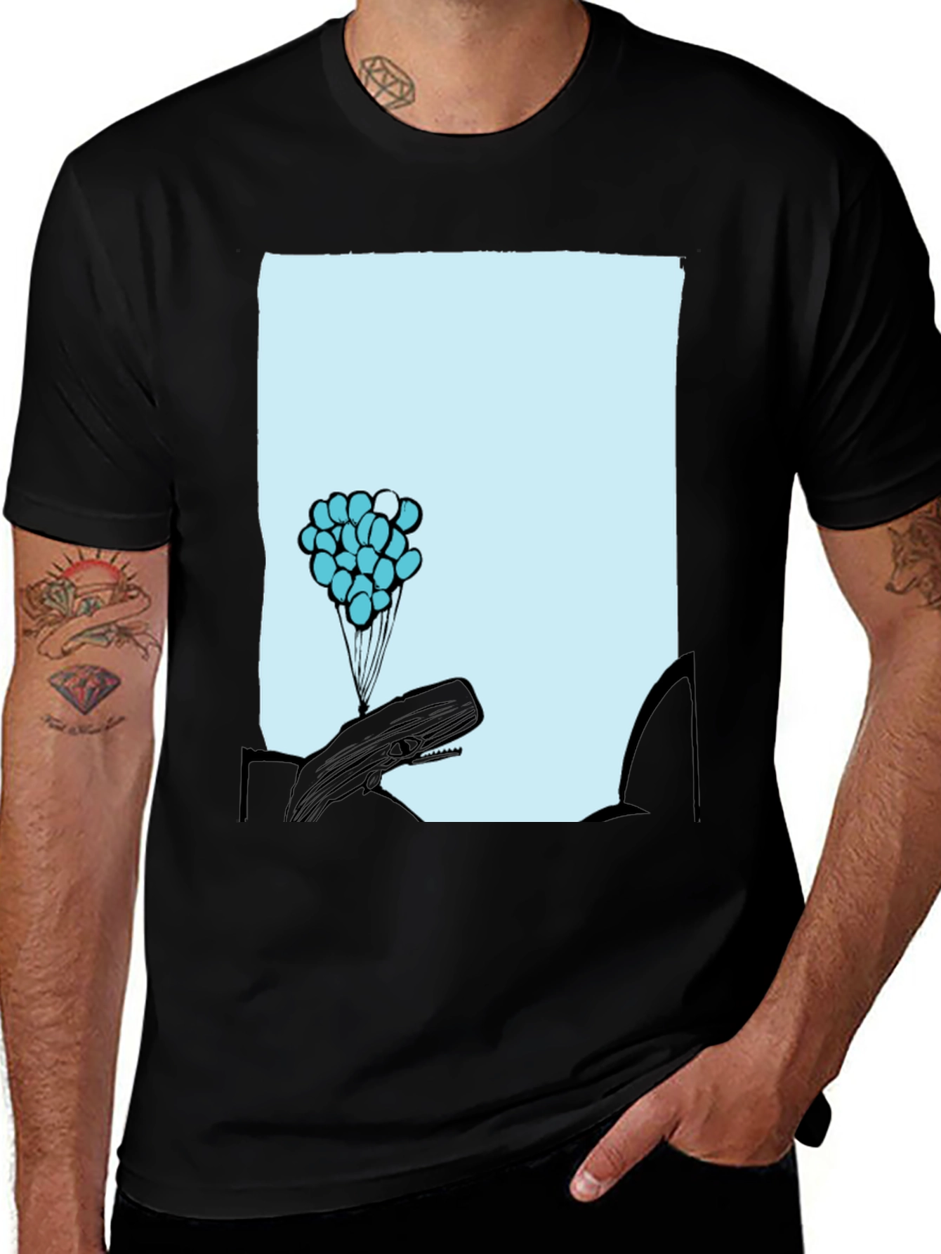 Variant 26 of Dinosaur Balloon T-Shirt - Black Graphic Tee