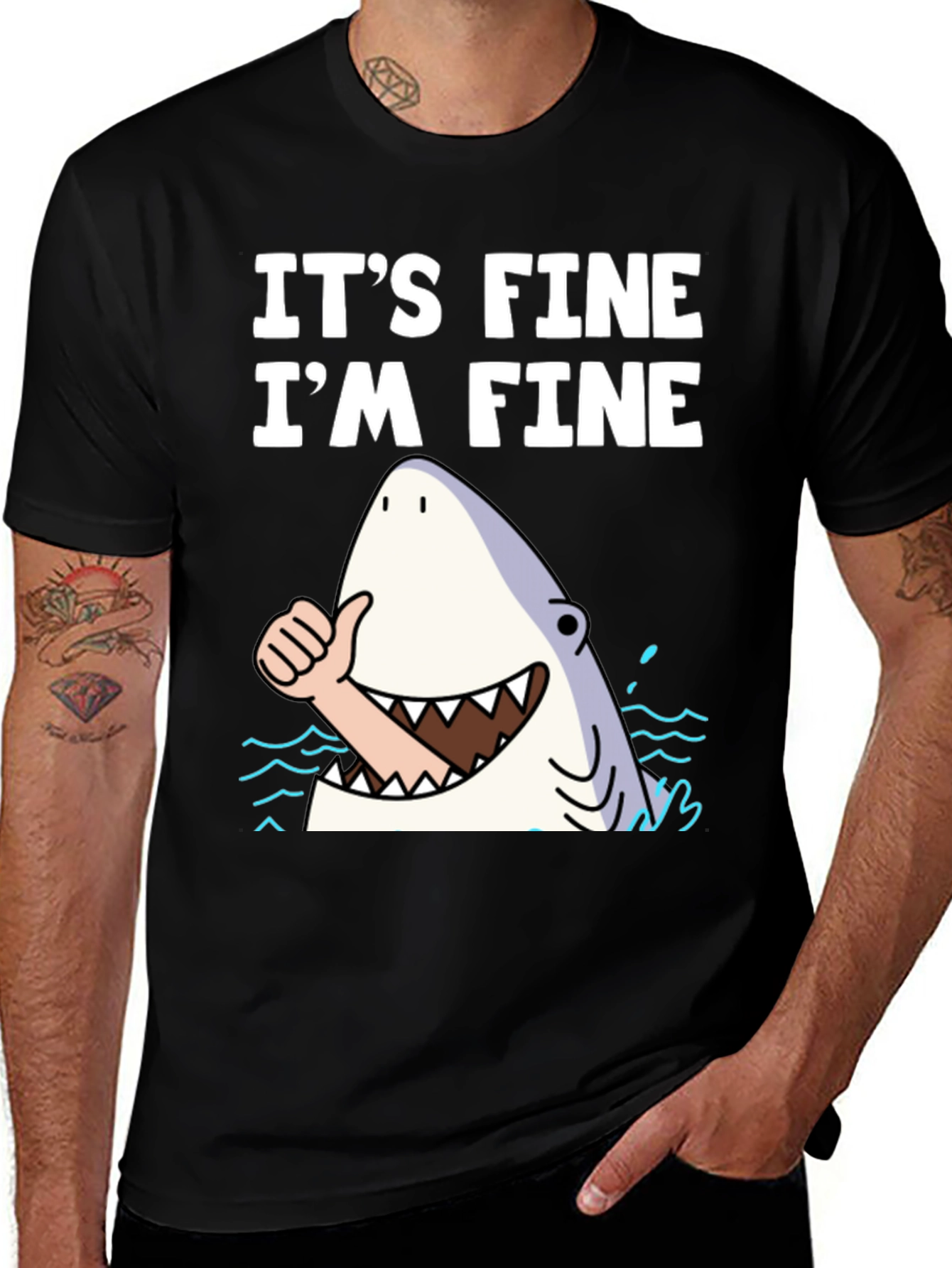 Black It's Fine I'm Fine Shark T-Shirt main image