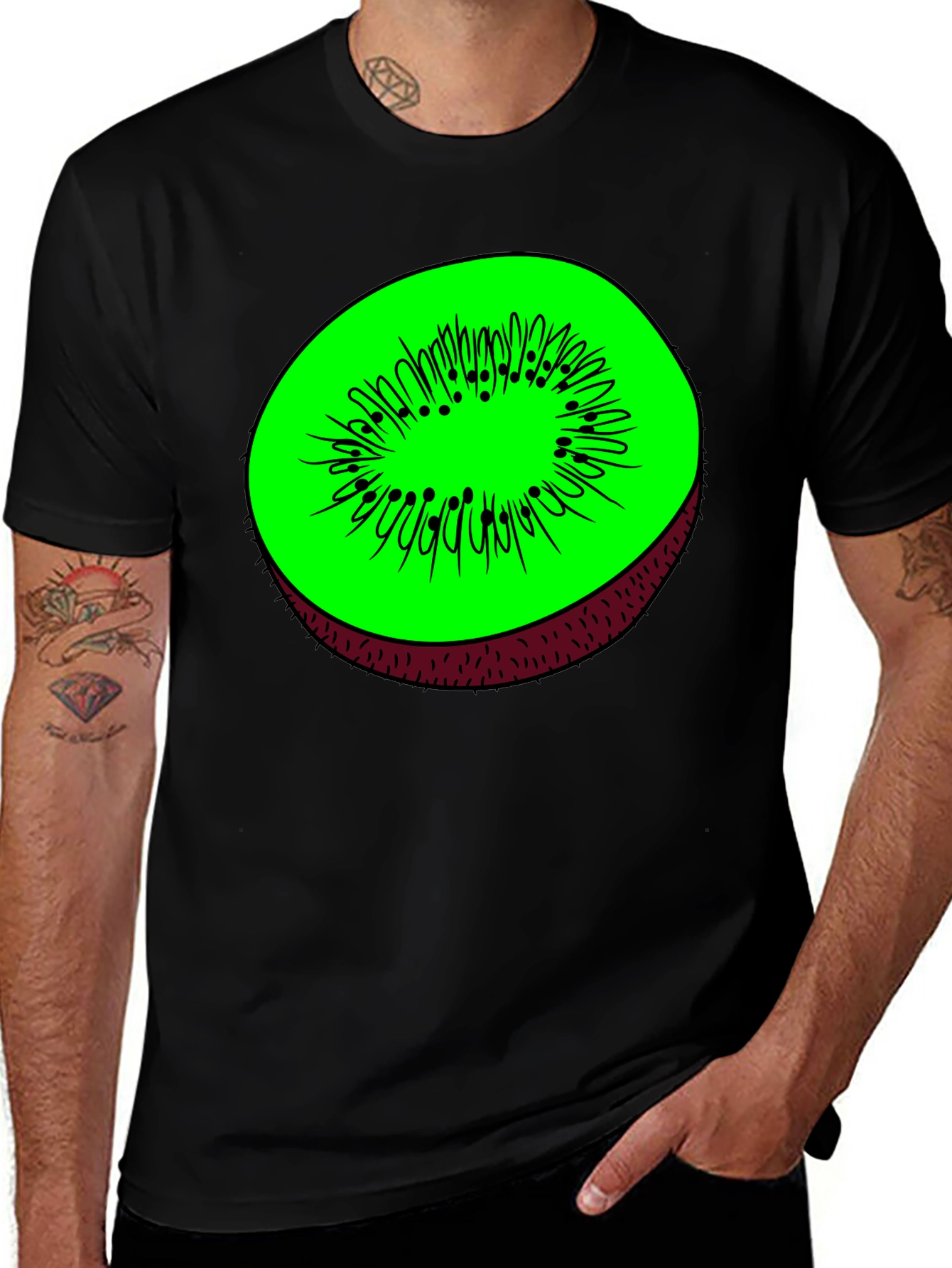 Variant 9 of Kiwi Fruit Graphic Print Black T-Shirt