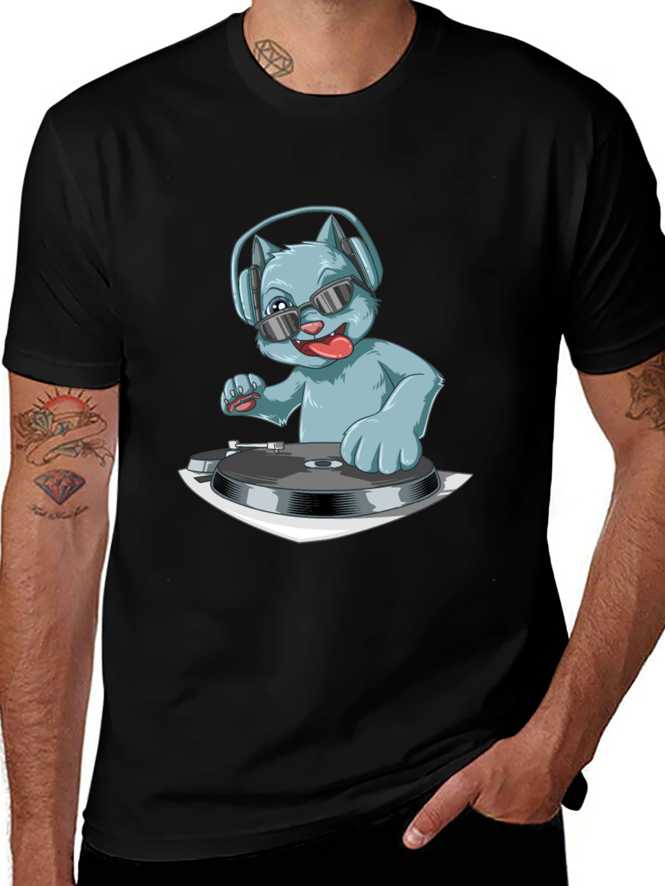 DJ Cat T-Shirt - Cool Cat Wearing Headphones Graphic Tee
