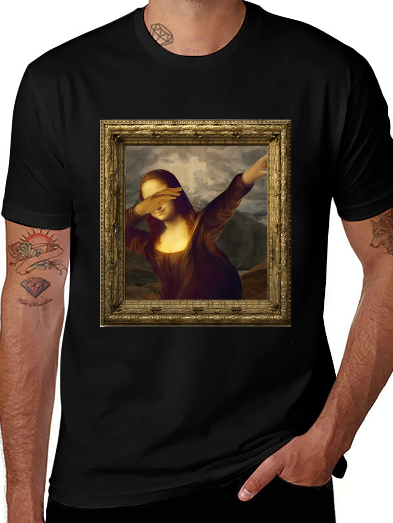 Variant 11 of Dabbing Mona Lisa Graphic Tee - Black T-Shirt