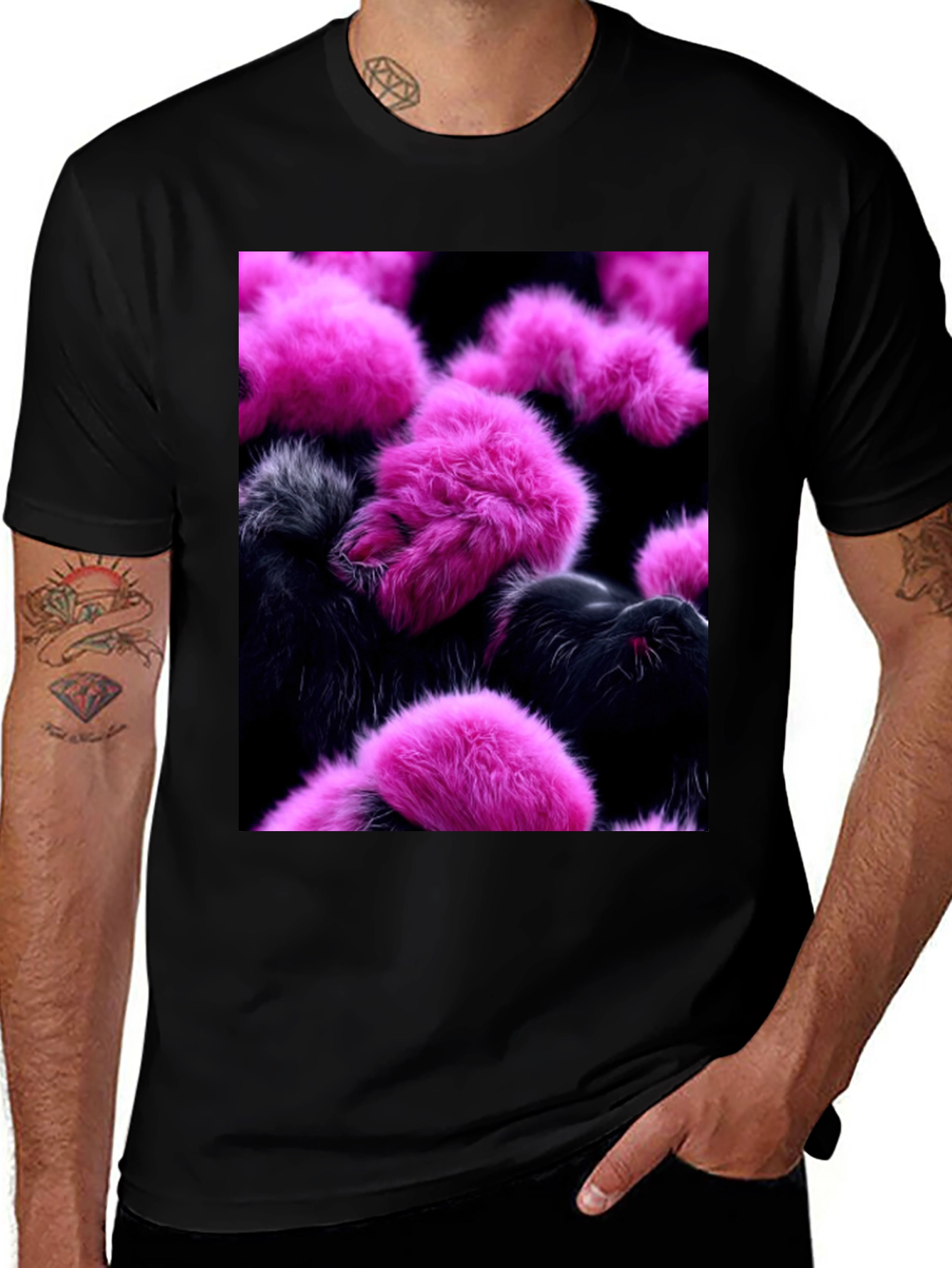 Variant 2 of Fluffy Pink and Black T-Shirt