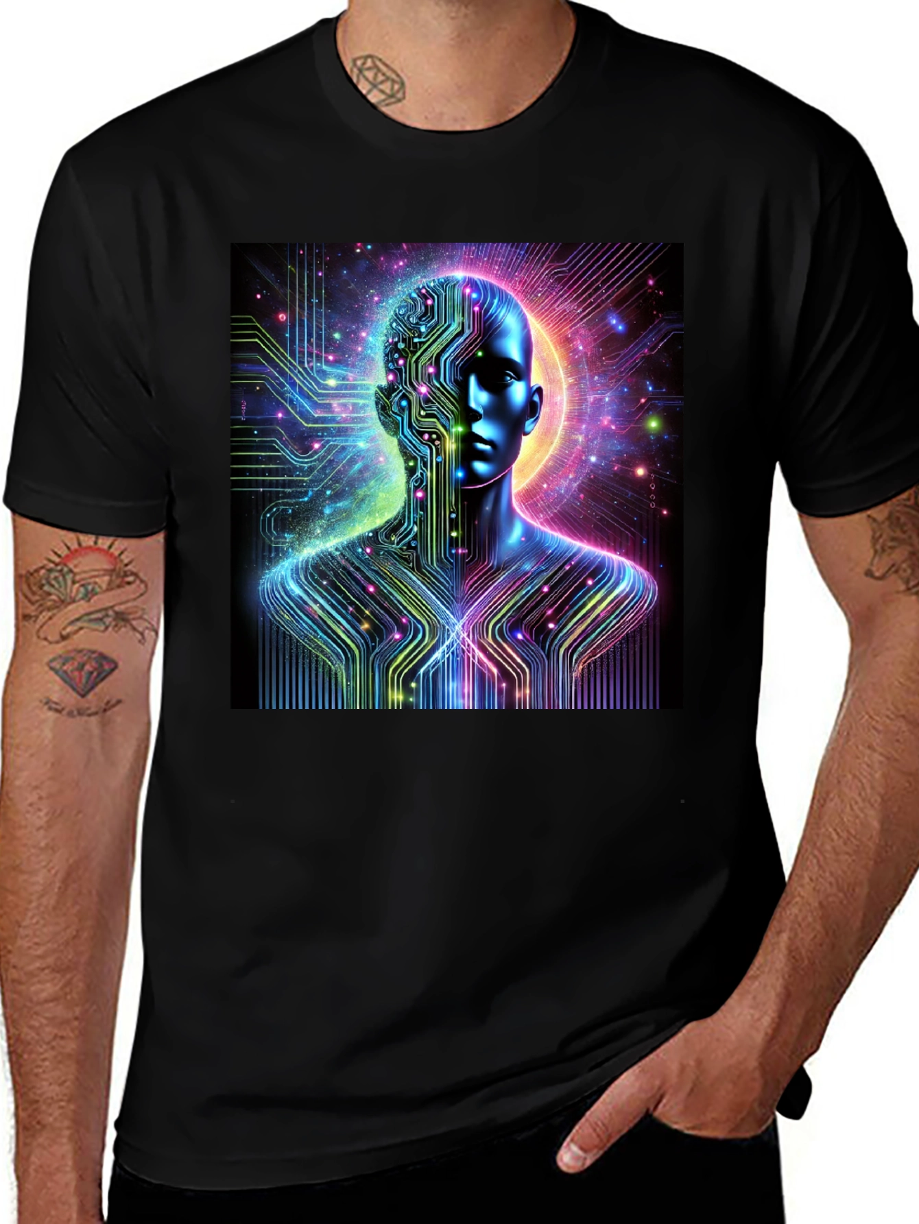 Variant 30 of Cyberpunk Circuit Man Black T-Shirt