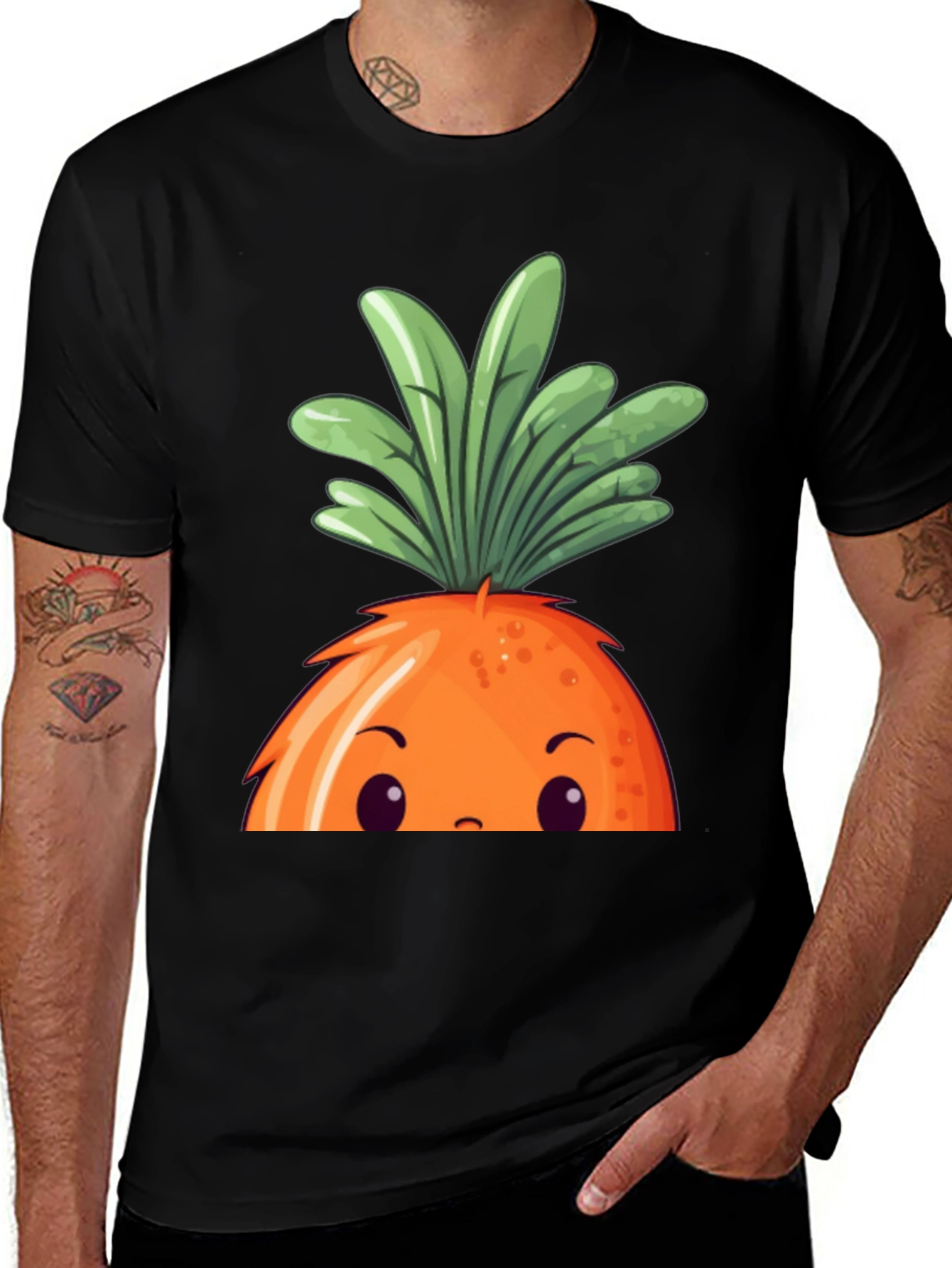 Variant 23 of Cartoon Carrot Graphic Black Tee