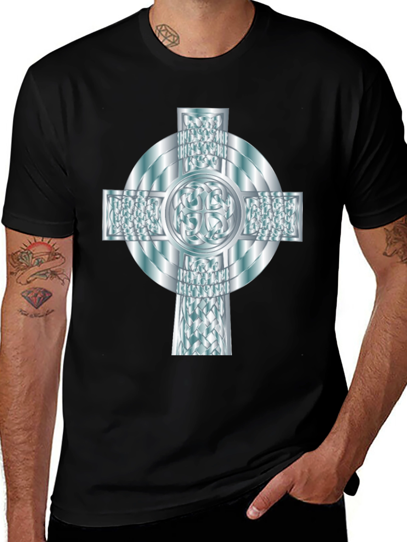 Celtic Cross Graphic Tee - Elegant Design