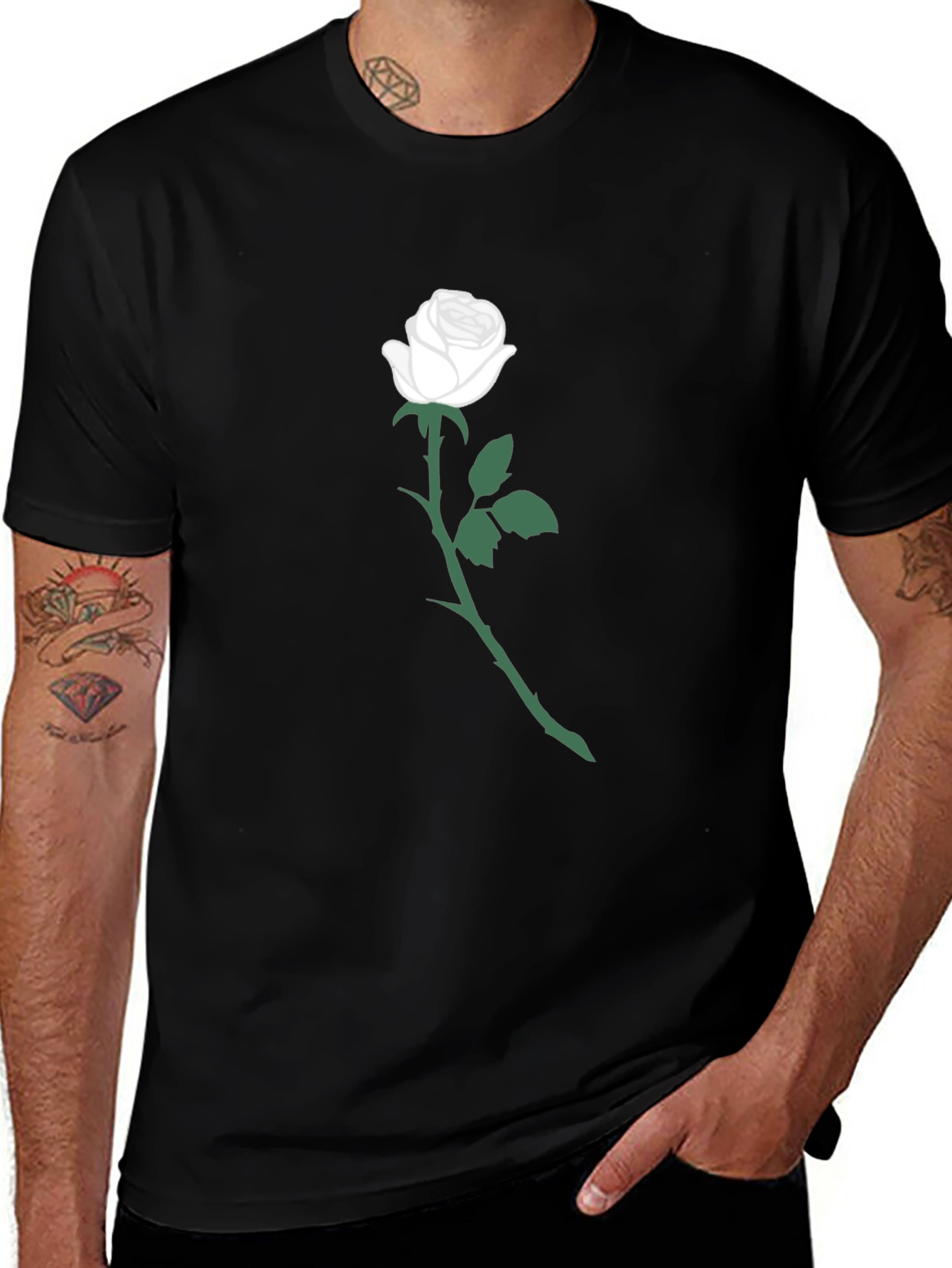 Variant 3 of Black T-Shirt with White Rose Graphic